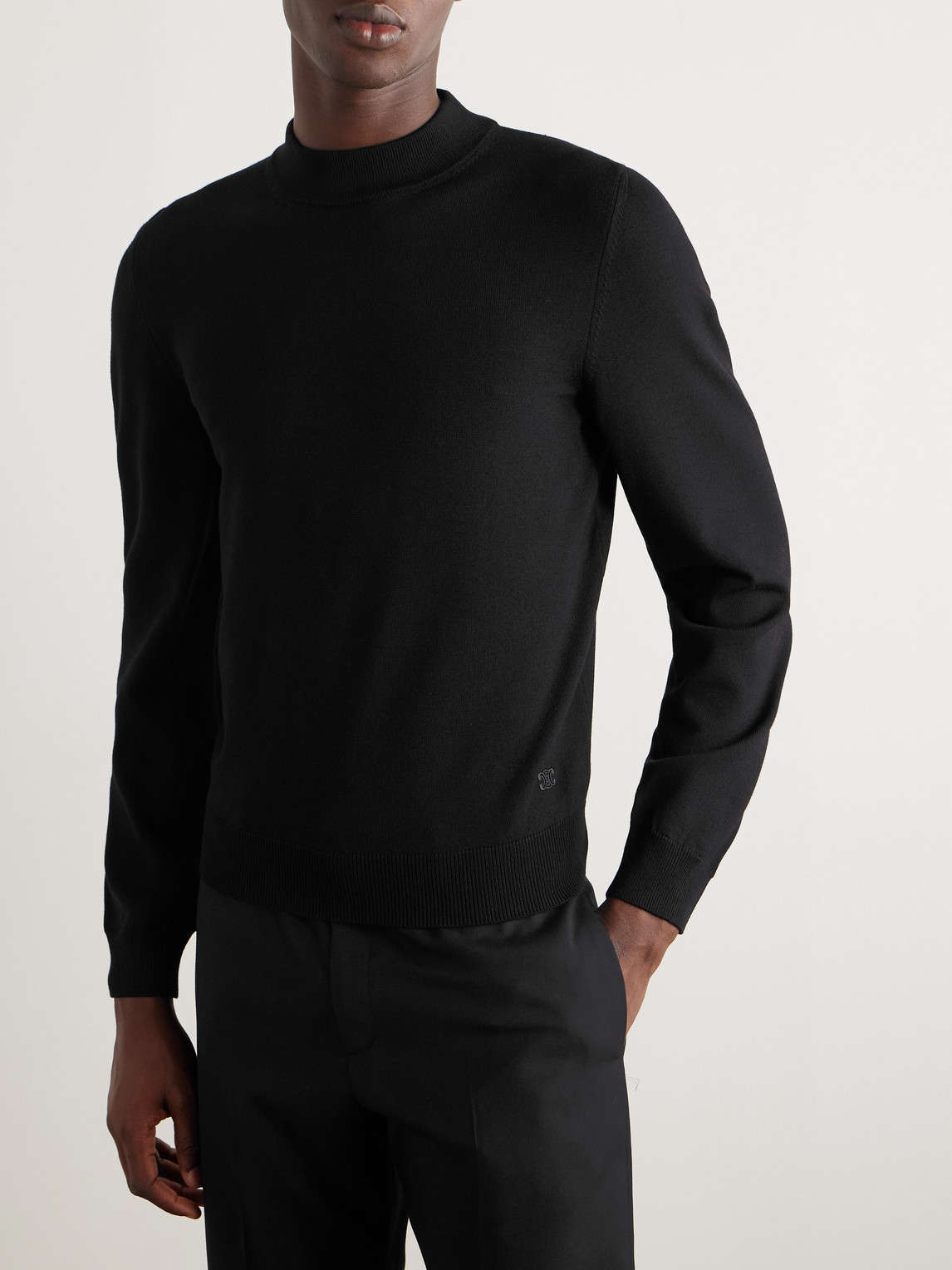Celine Logo-embroidered Wool-blend Rollneck Sweater In Black