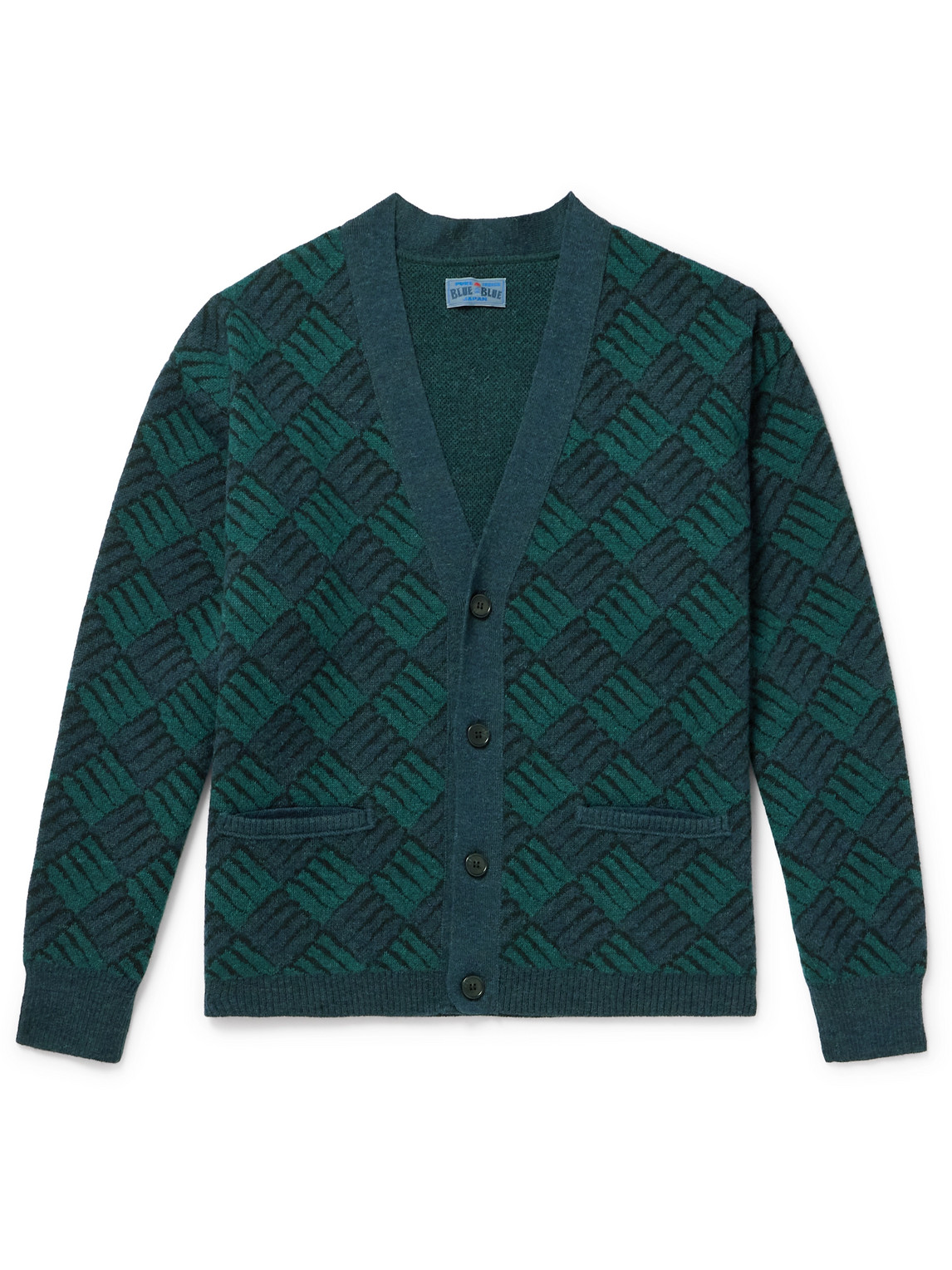 Blue Blue Japan Wind And Wave Jacquard-knit Cardigan In Blue