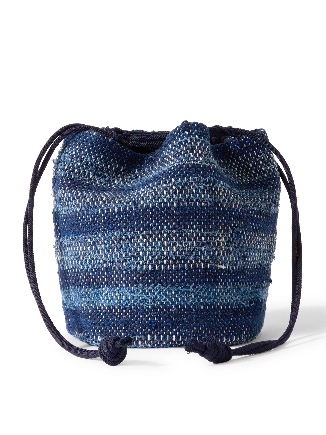 Blue Blue Japan Indigo-dyed Striped Cotton Drawstring Pouch In Blue