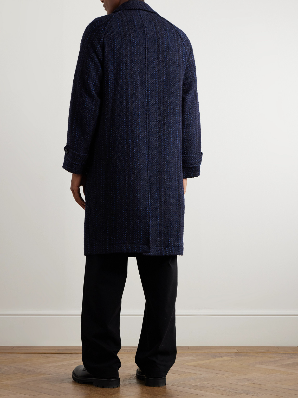 Blue Blue Japan - Wool-Blend Tweed Balmacaan Coat - Curated Menswear