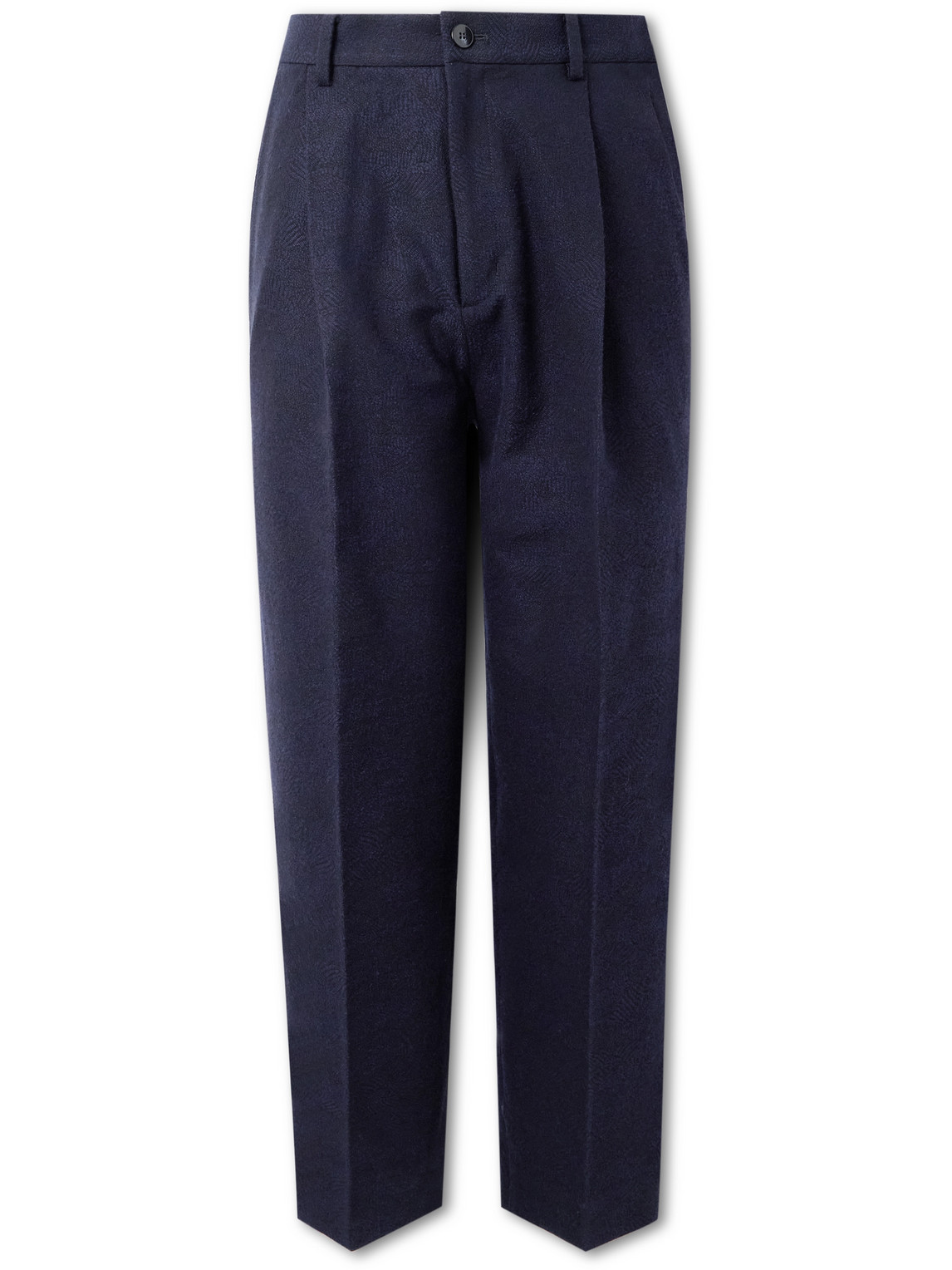 Blue Blue Japan Straight-leg Pleated Jacquard Cotton And Wool-blend Suit Trousers In Blue