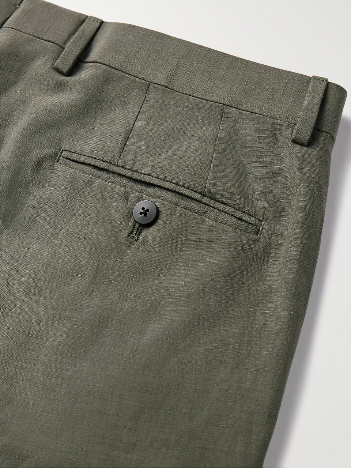 Shop Caruso Slim-fit Tapered Slub Silk And Linen-blend Trousers In Green