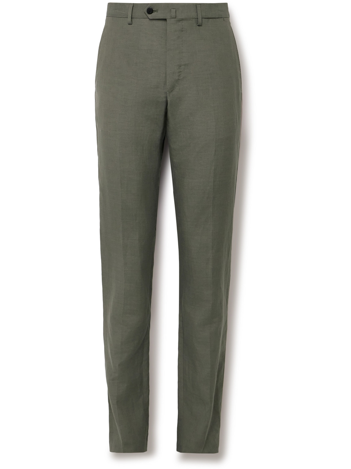 Caruso Slim-fit Tapered Slub Silk And Linen-blend Trousers In Green