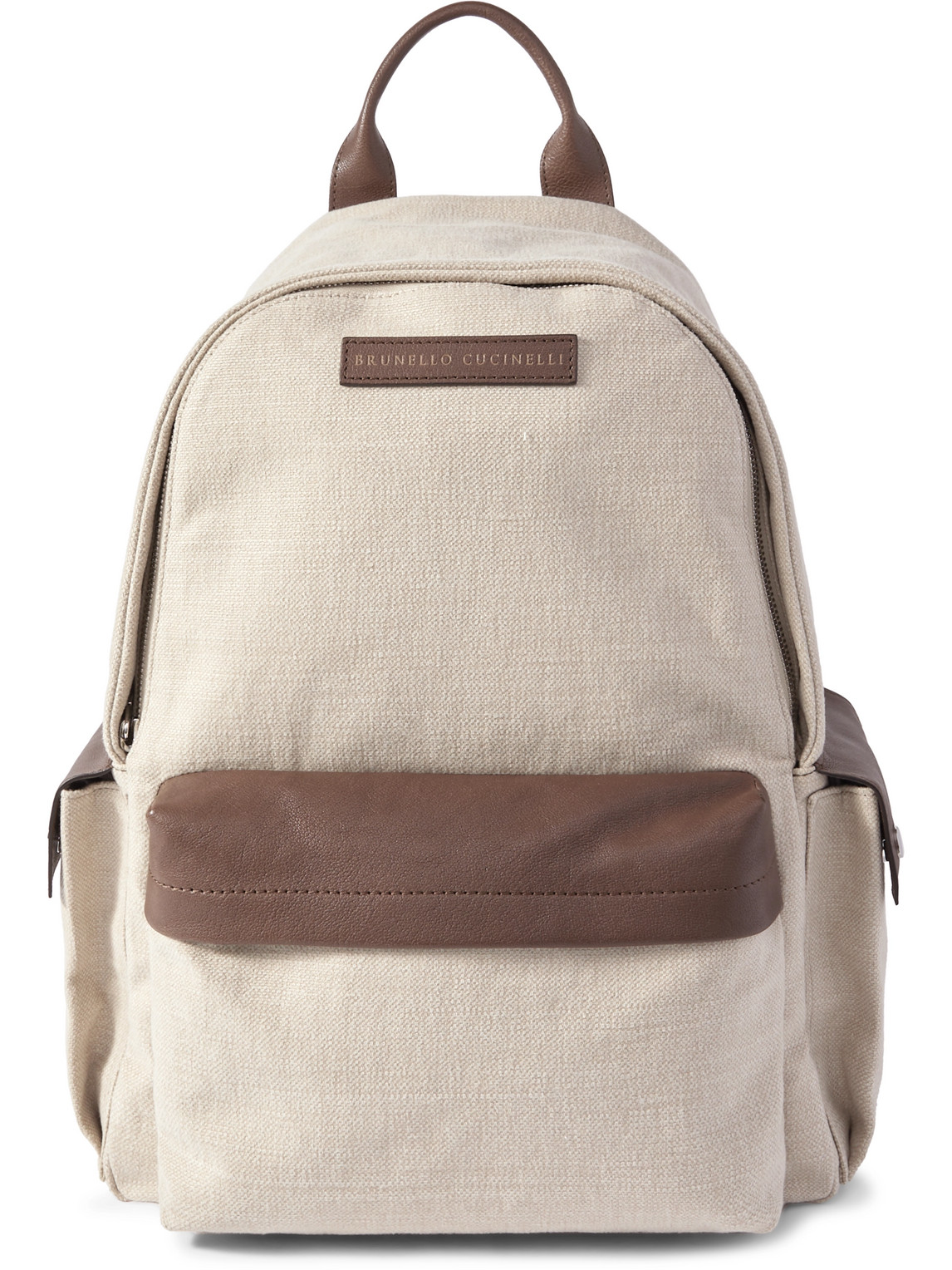 Brunello Cucinelli Logo-appliquéd Leather And Suede-trimmed Canvas Backpack In Burgundy