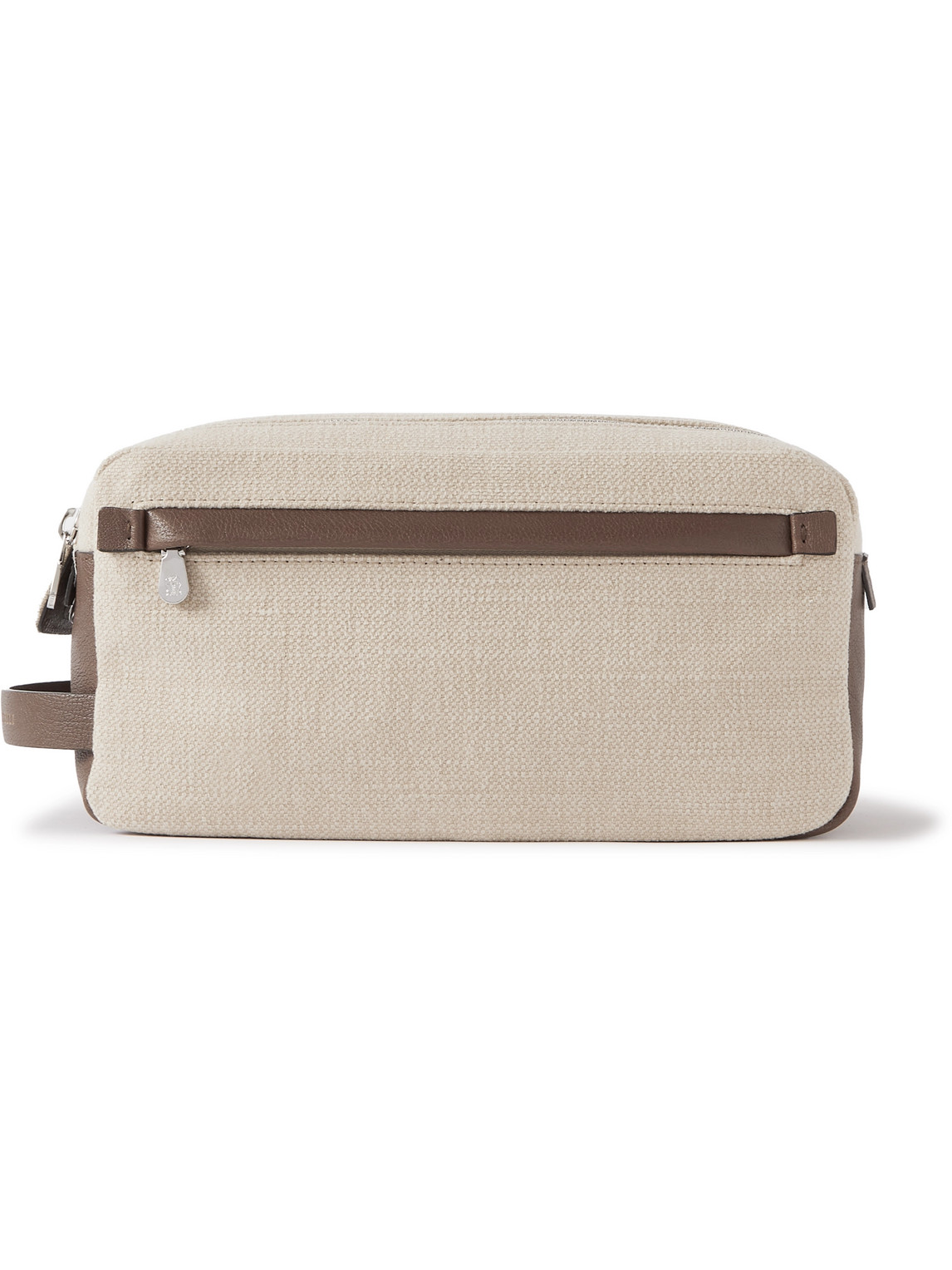 Brunello Cucinelli Leather-trimmed Cotton And Linen-blend Wash Bag In Neutrals
