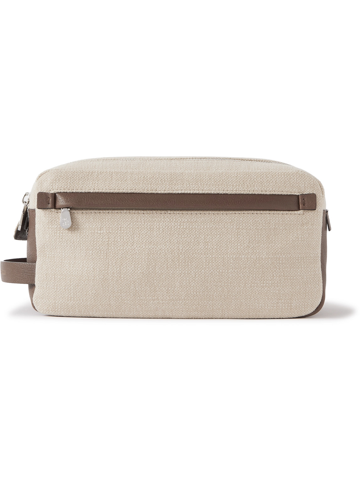 Leather-Trimmed Cotton and Linen-Blend Wash Bag