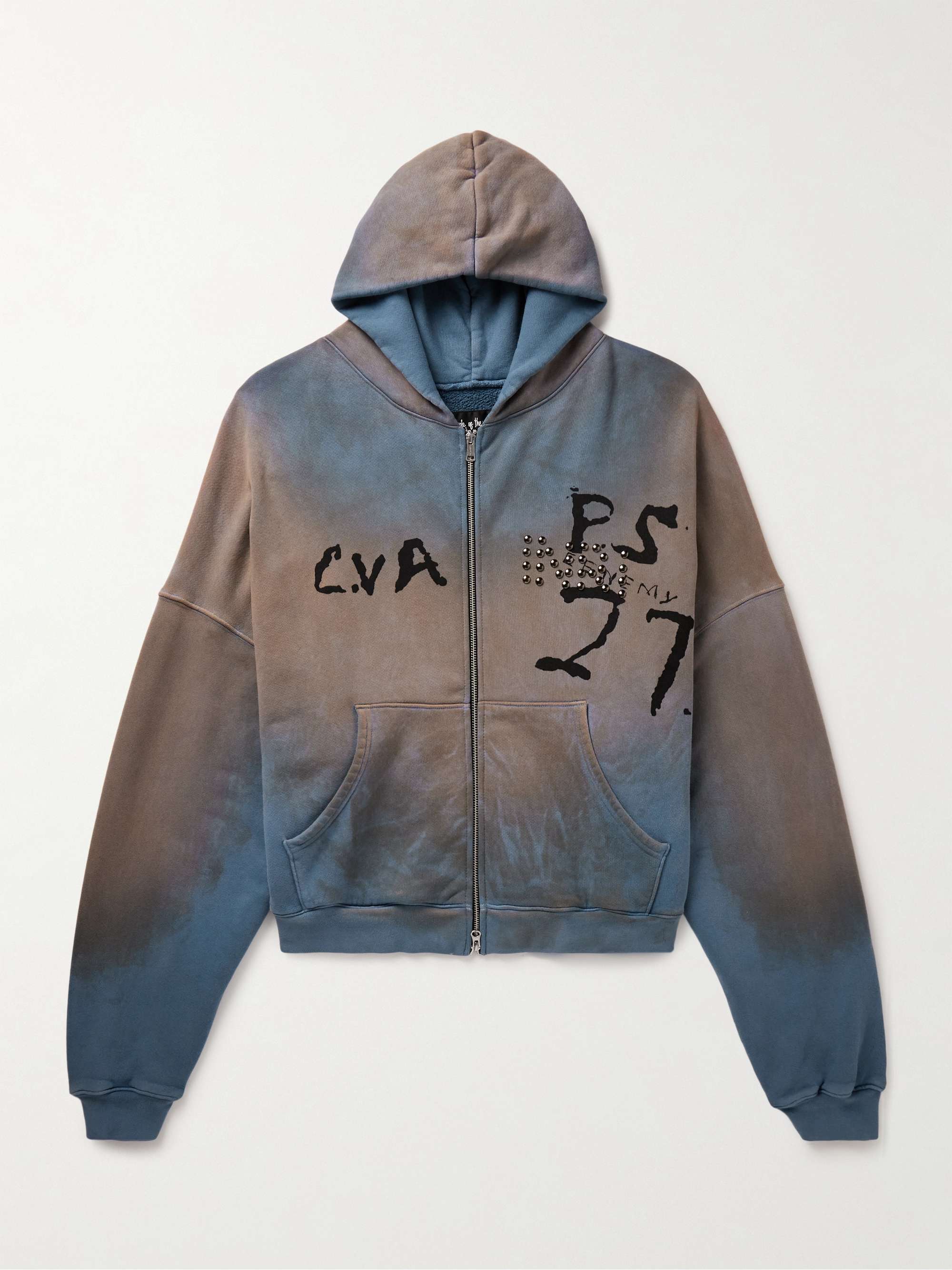RRR123 INRI Embellished Logo-Print Cotton-Jersey Zip-Up Hoodie for 