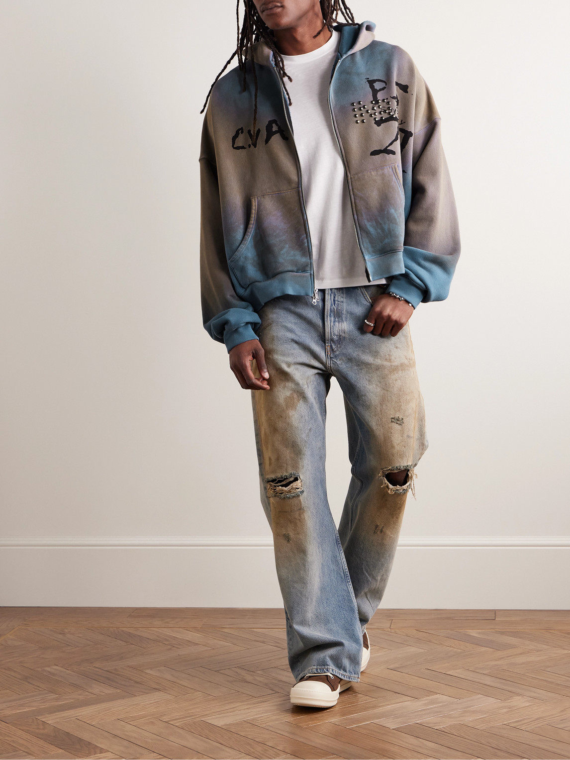 RRR123 Rivington Roi Rebis Mens Inri Zip Hoodie in Black 24aw