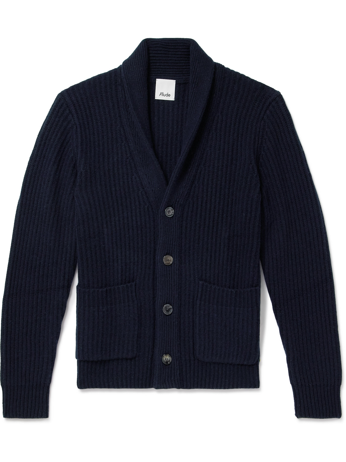 Allude Shawl-collar Ribbed Wool And Cashmere-blend Cardigan In Blue