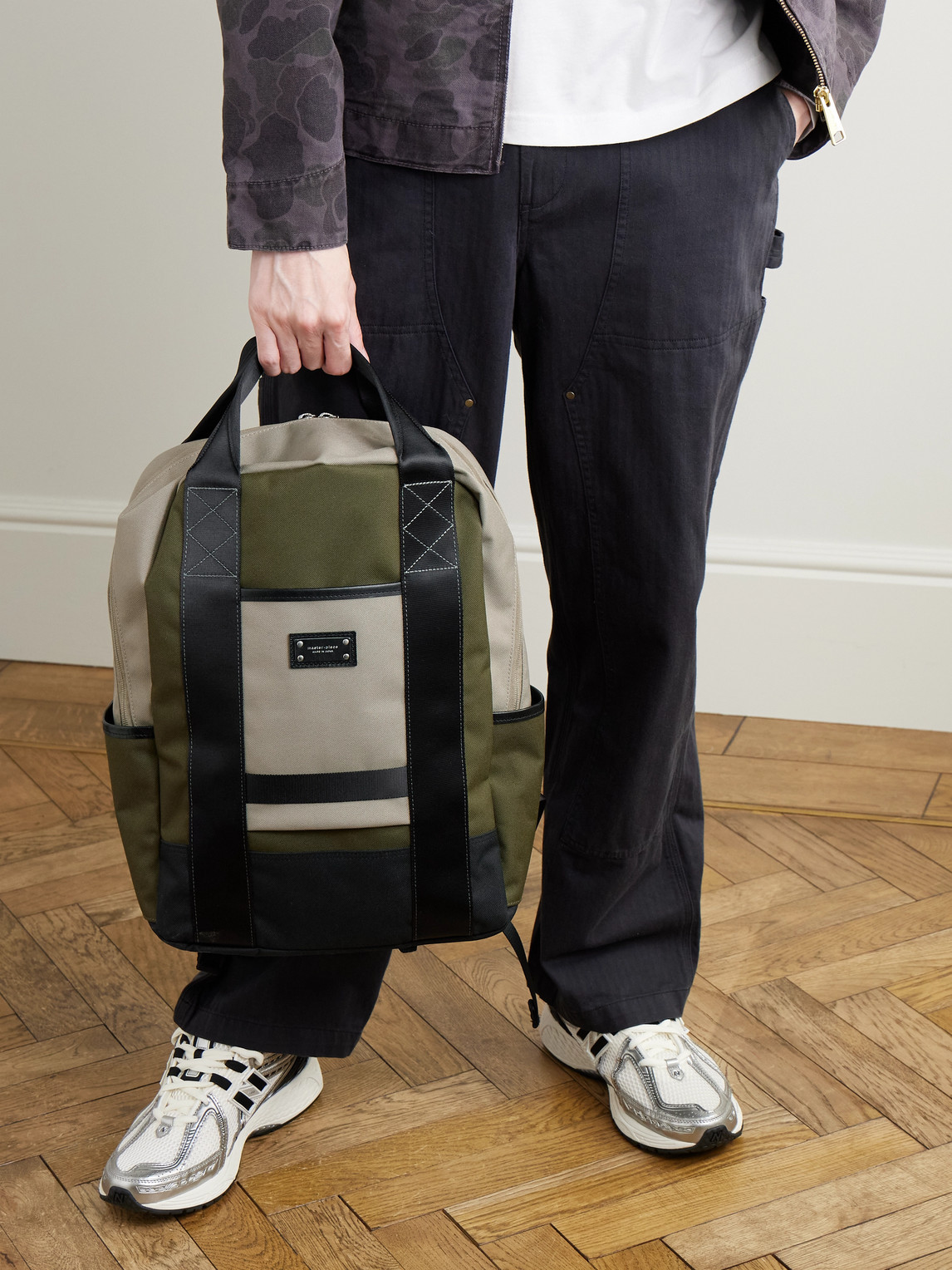 Master-piece Defend Leather-trimmed Coated-canvas Backpack In Green