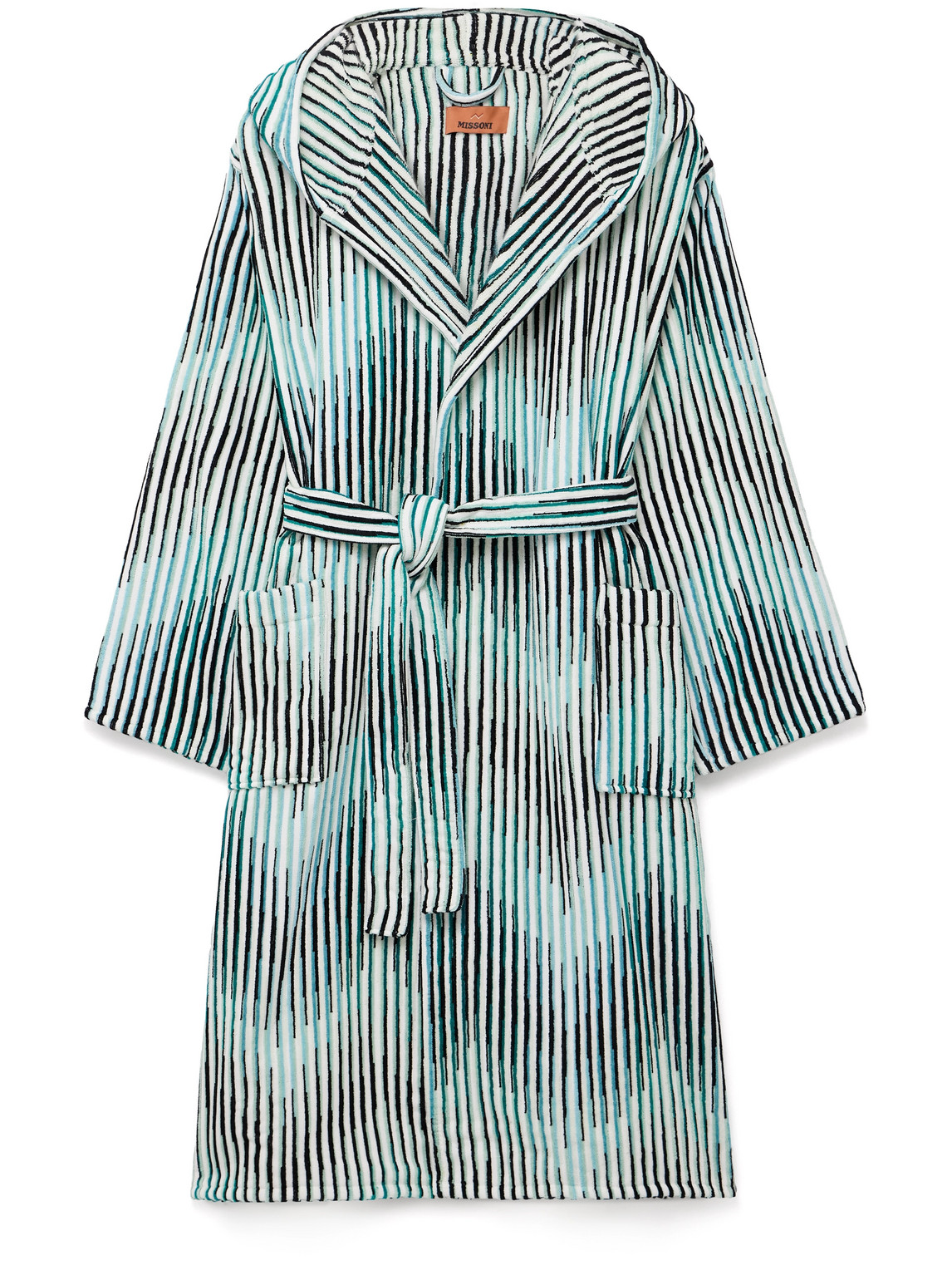 Missoni Arpeggio Striped Cotton-terry Hooded Robe In Blue