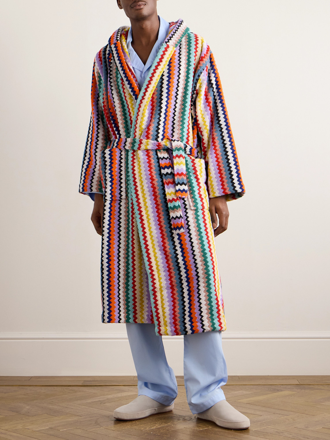 MISSONI RIVERBERO STRIPED COTTON-TERRY HOODED ROBE