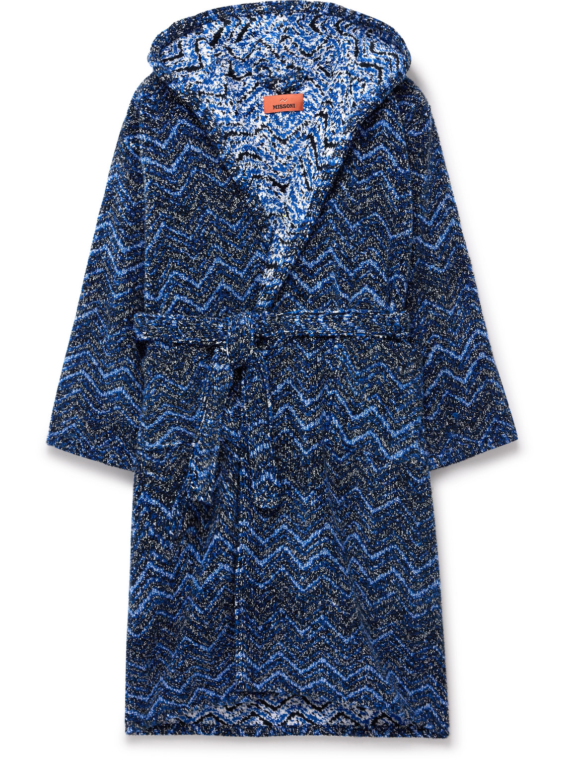 Missoni Striped Cotton-terry Jacquard Hooded Robe In Blue