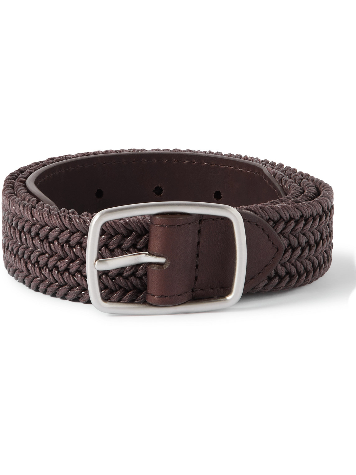 Loro Piana 3cm Leather-trimmed Woven Cotton Belt In Brown