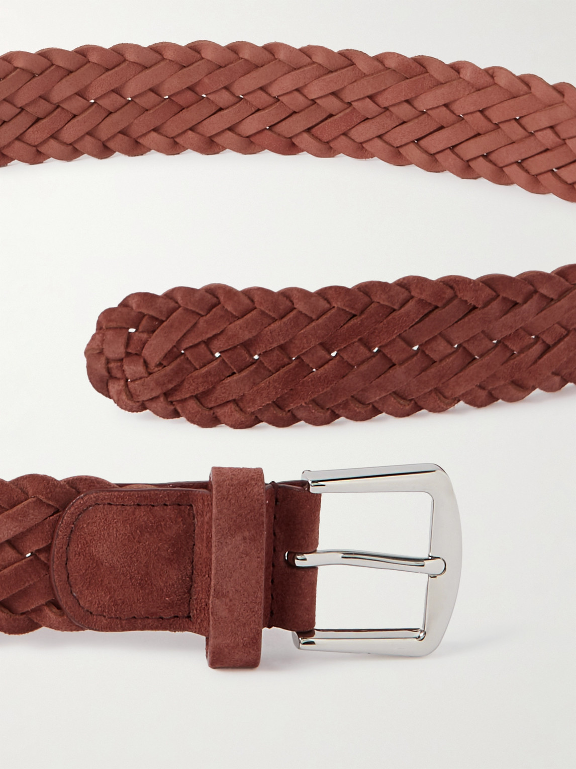 Shop Loro Piana 4cm Woven Suede Belt In Red