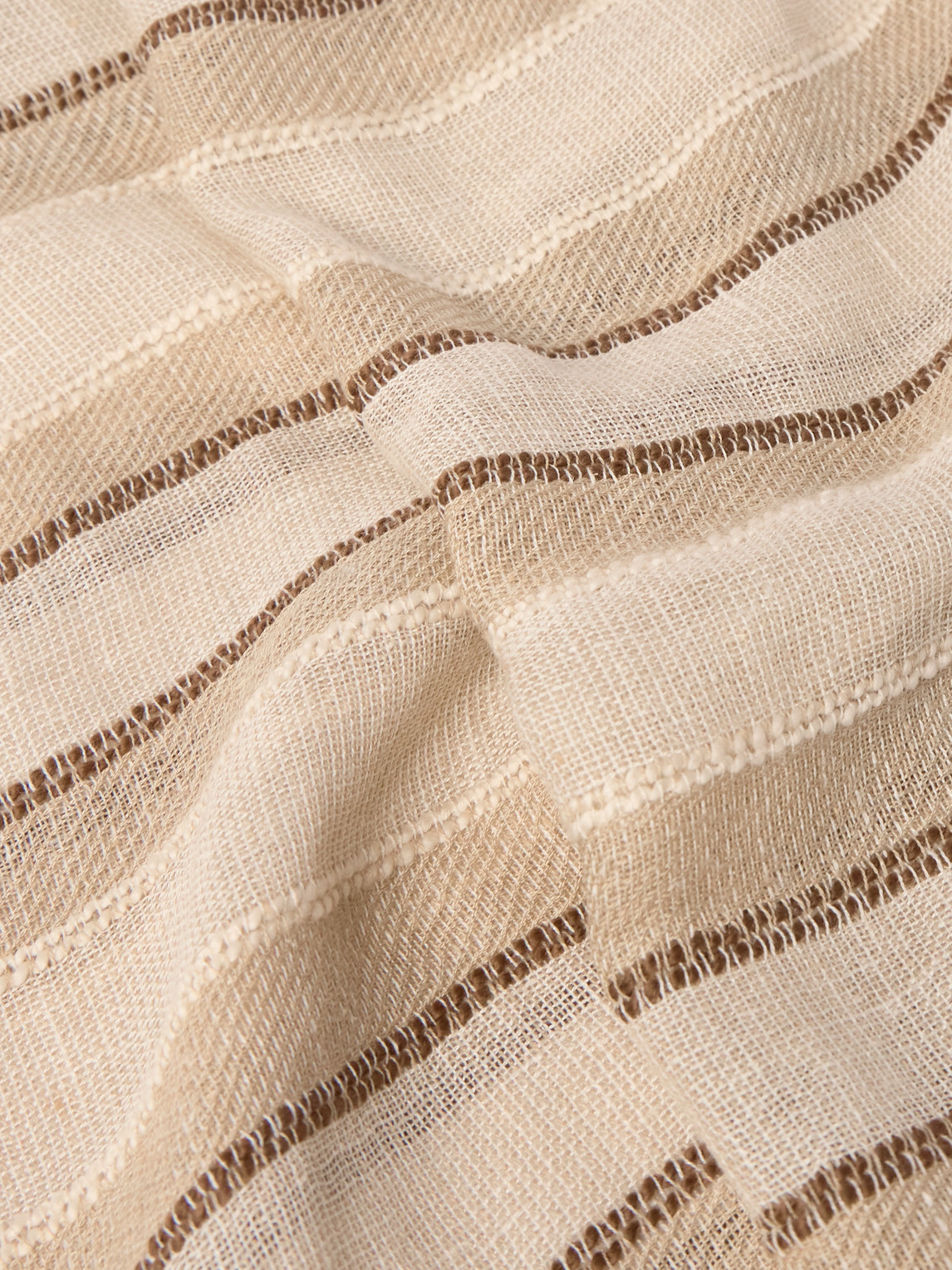 Loro Piana Nakaumi Frayed Striped Silk, Linen And Cotton-blend Scarf In Neutrals