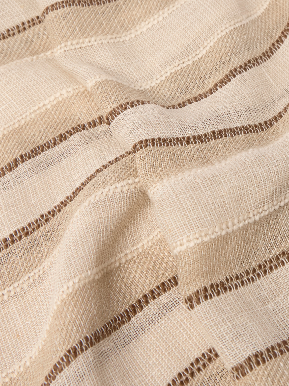 Shop Loro Piana Nakaumi Frayed Striped Silk, Linen And Cotton-blend Scarf In Neutrals