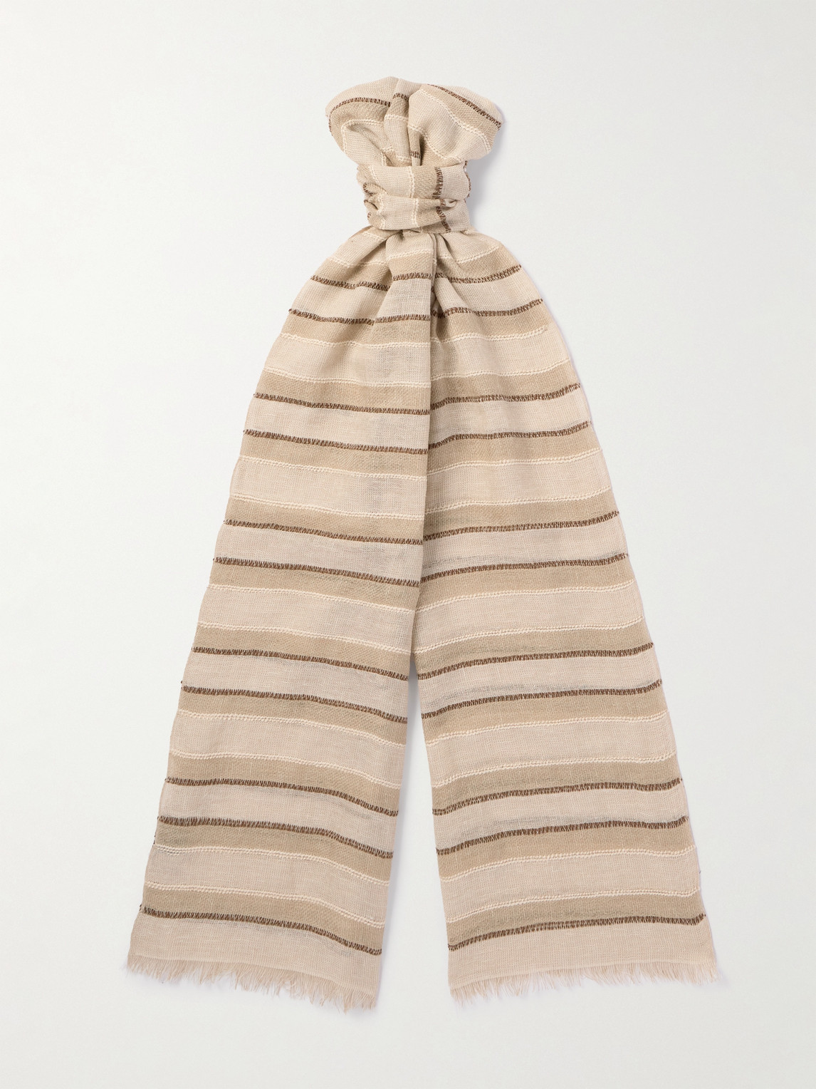 Loro Piana Nakaumi Frayed Striped Silk, Linen and Cotton-Blend Scarf - Men