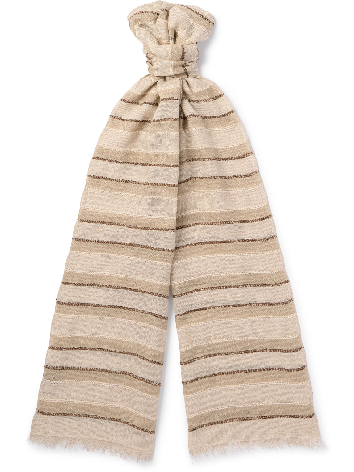 Nakaumi Frayed Striped Silk, Linen and Cotton-Blend Scarf