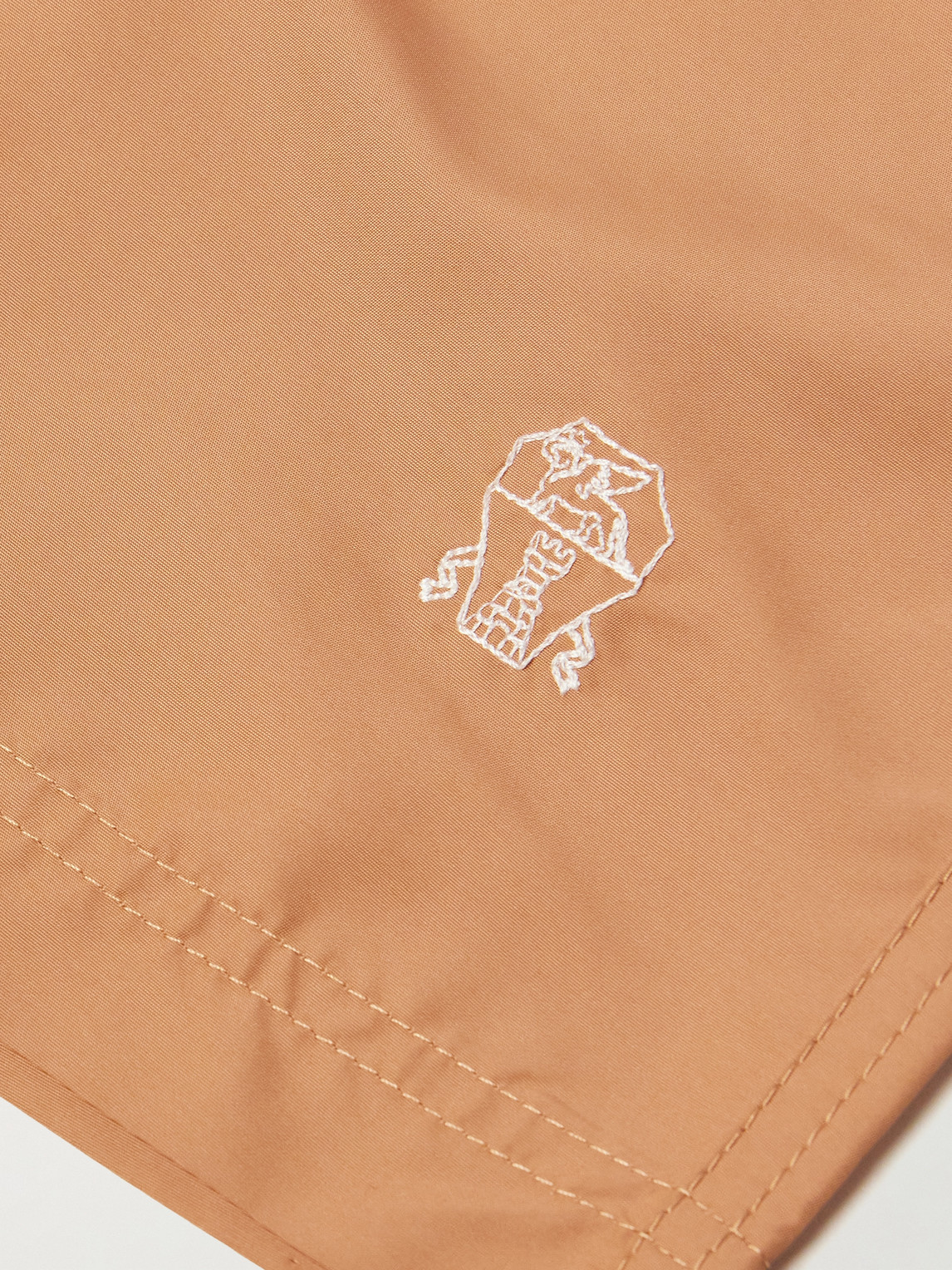 Shop Brunello Cucinelli Straight-leg Mid-length Logo-embroidered Swim Shorts In Orange