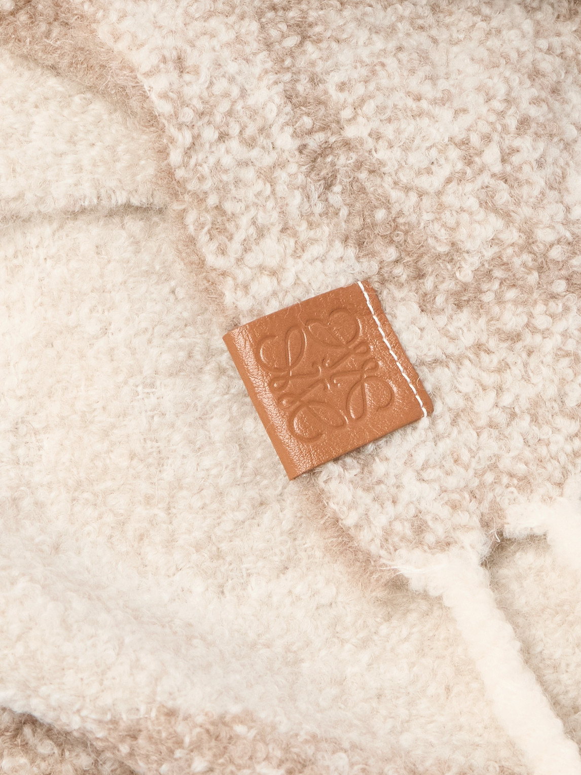 Loewe Logo-appliquéd Fringed Jacquard-knit Alpaca And Wool-blend Scarf In Neutrals