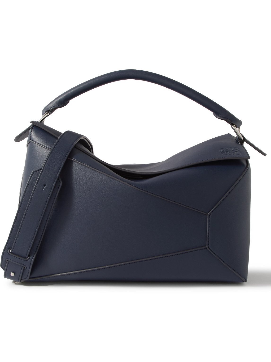 Loewe Puzzle Edge Large Logo-debossed Leather Messenger Bag In Blue