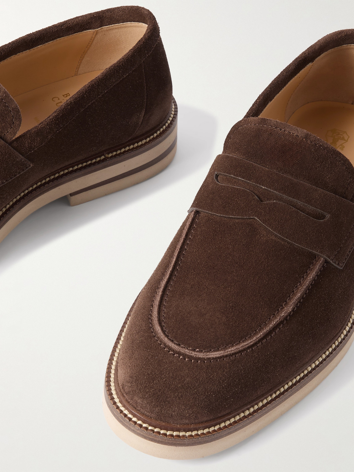 Brunello Cucinelli Elegant Suede Penny Loafers For Men In Brown