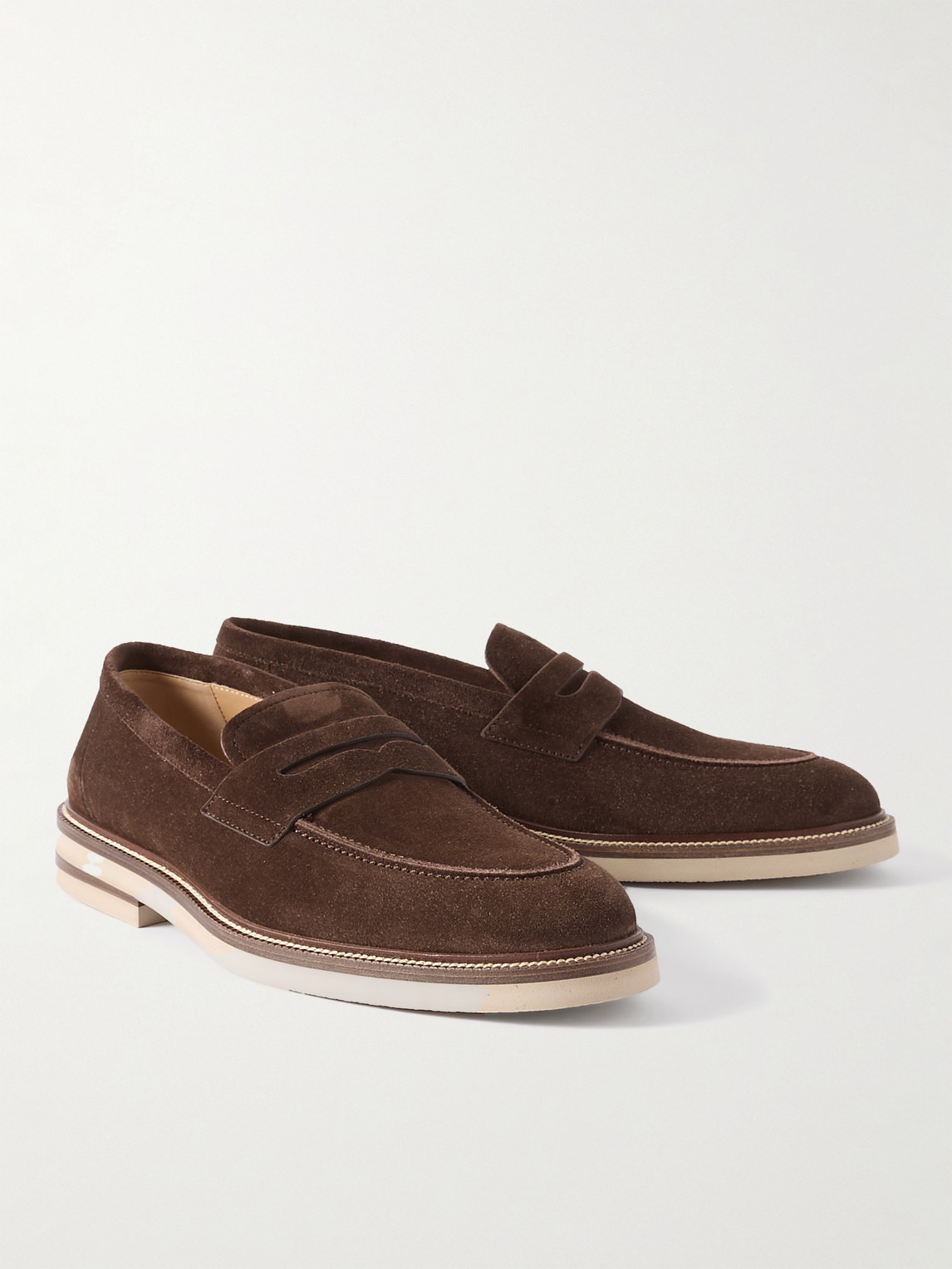 Brunello Cucinelli Elegant Suede Penny Loafers For Men In Brown