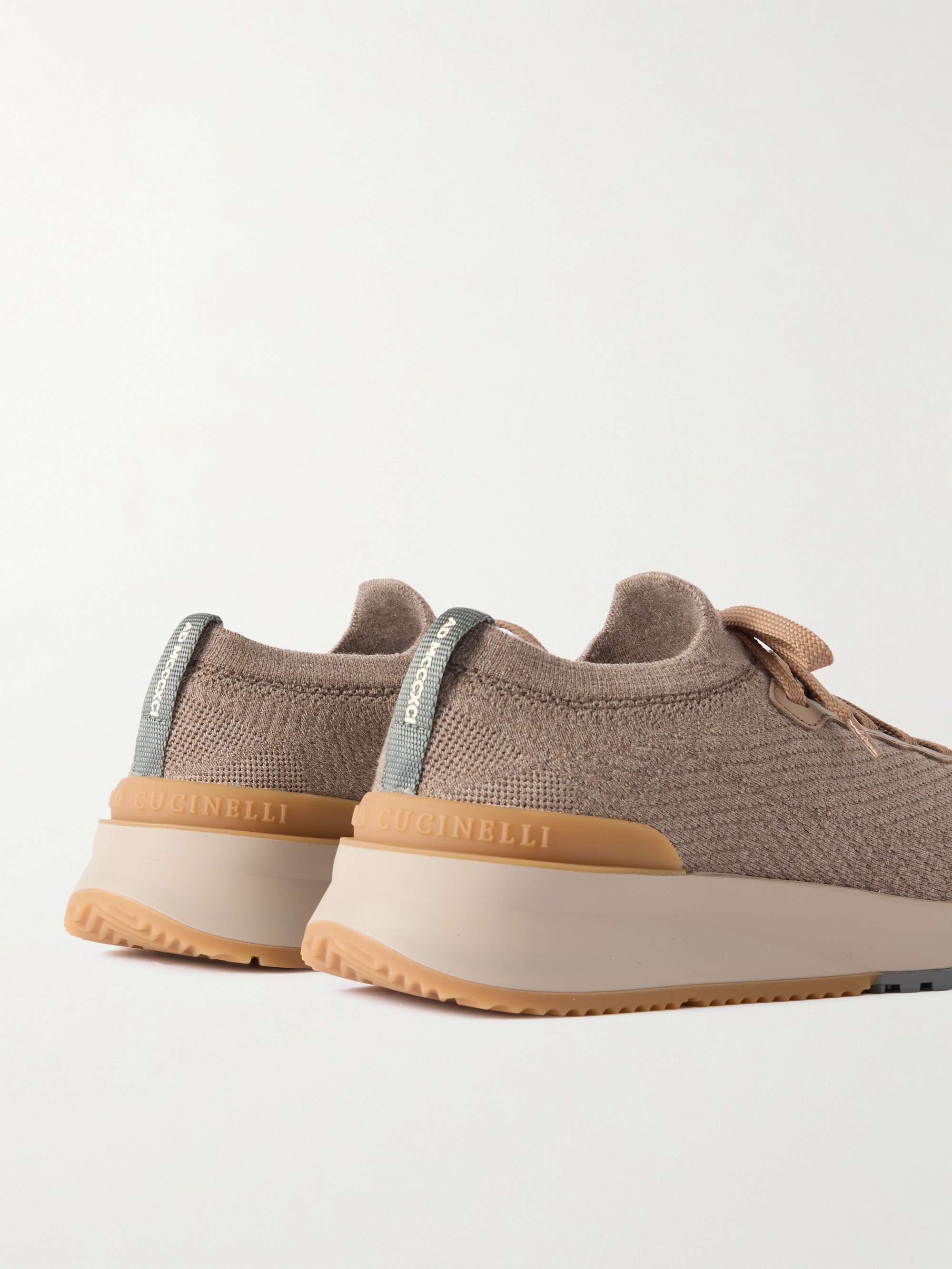 BRUNELLO CUCINELLI Leather-Trimmed Stretch-Knit Sneakers