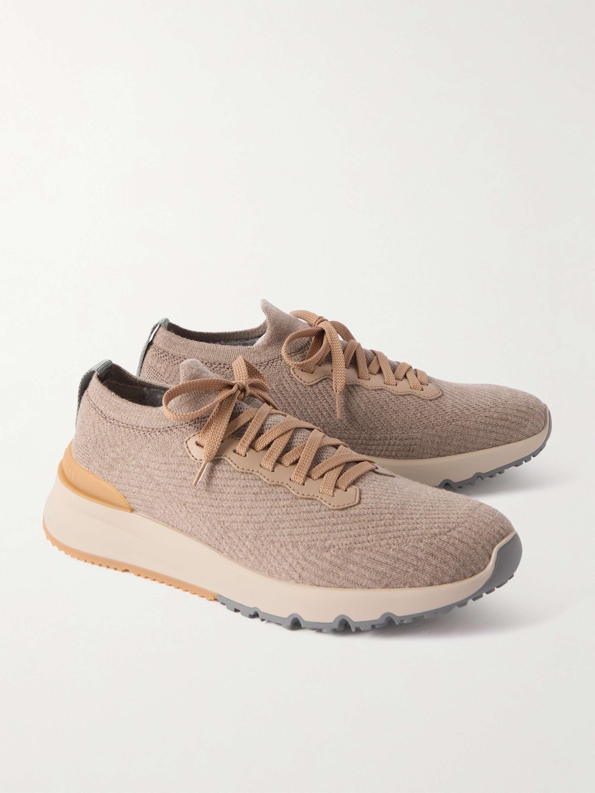 BRUNELLO CUCINELLI Leather-Trimmed Stretch-Knit Sneakers