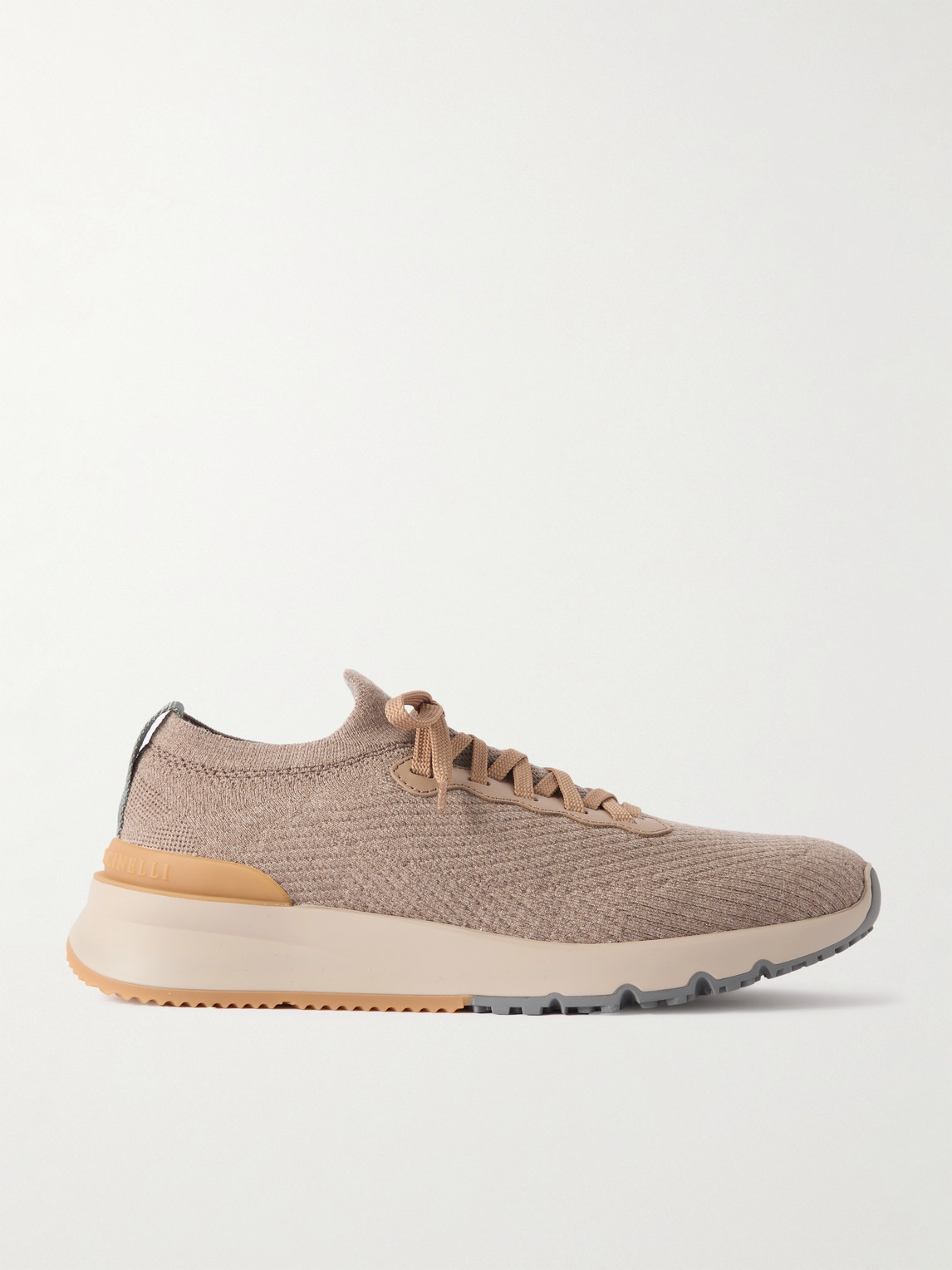 Brunello Cucinelli Leather-Trimmed Stretch-Knit Sneakers - Men