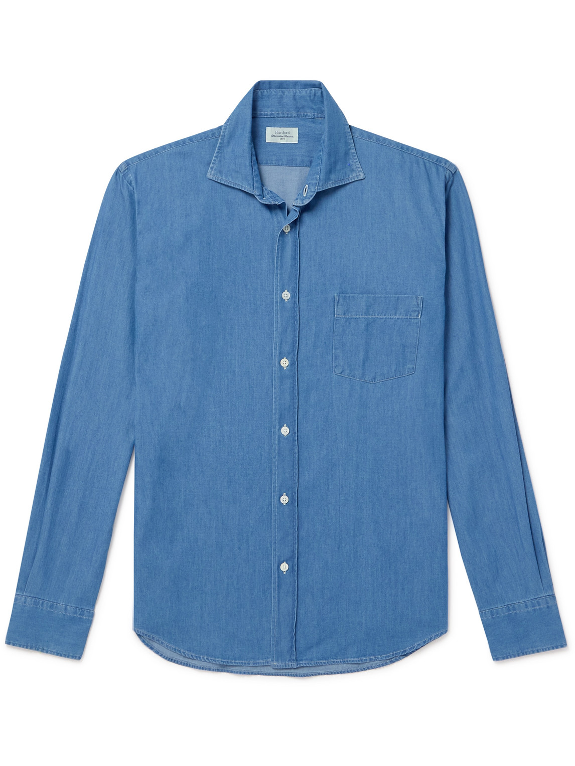 Hartford Paul Cotton-chambray Shirt In Blue