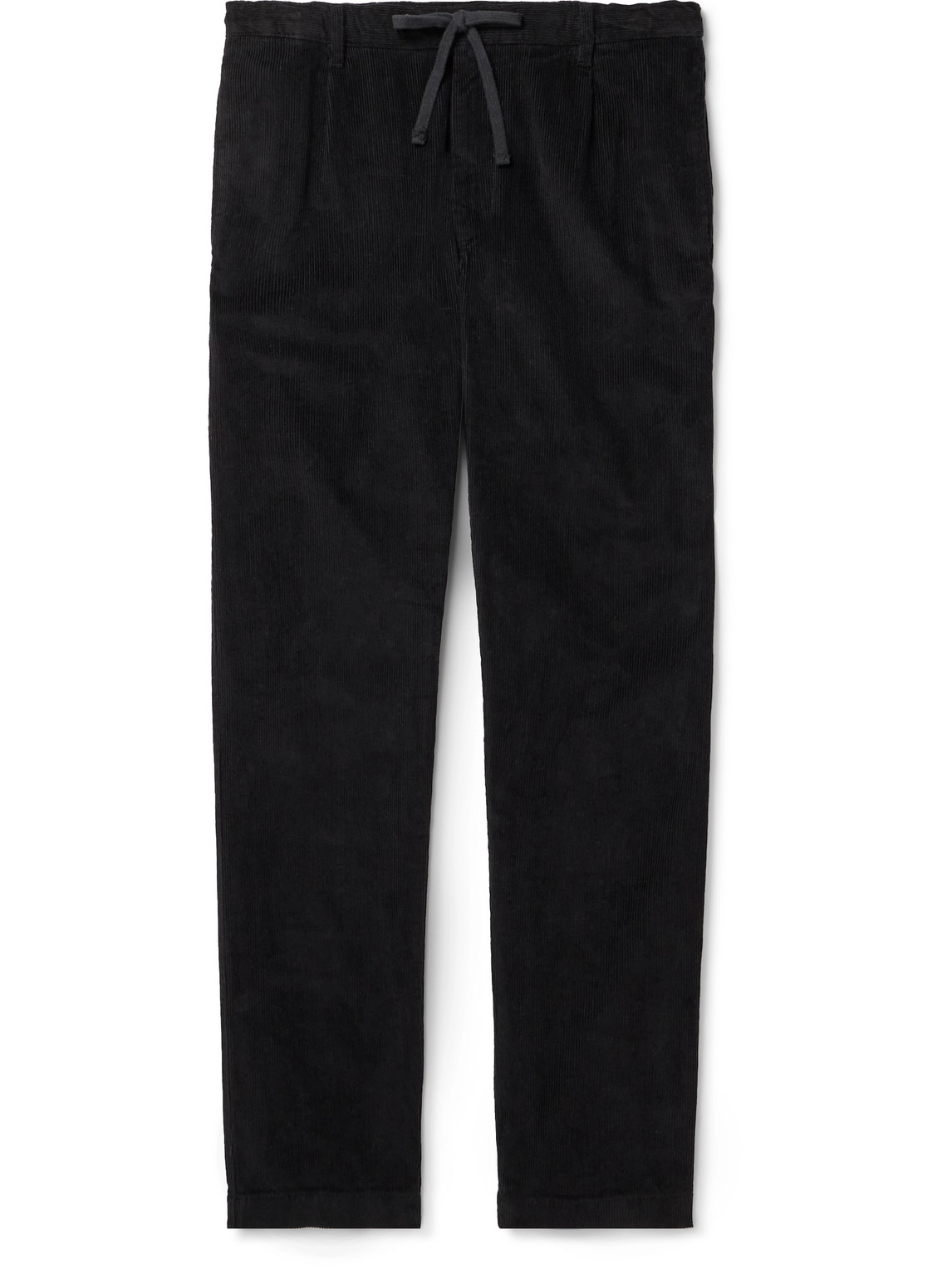 Hartford Tanker Slim-fit Straight-leg Cotton-corduroy Drawstring Trousers In Black
