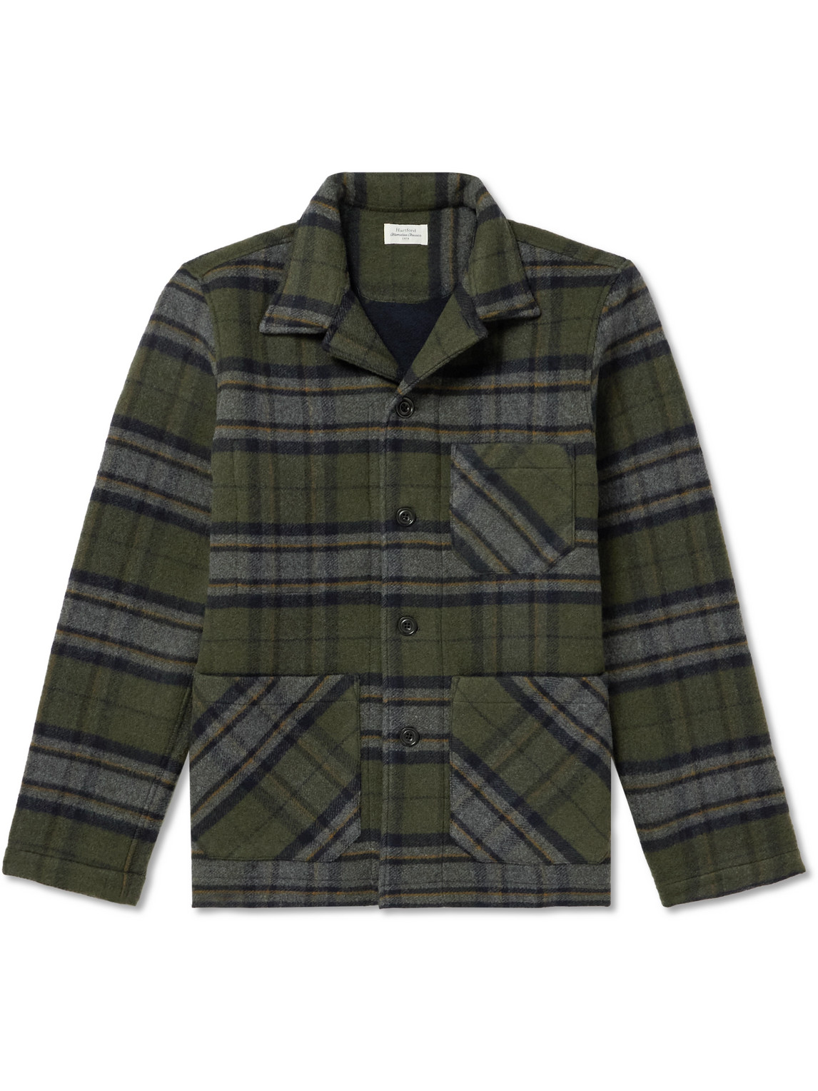 Hartford Perry Checked Recycled Wool-blend Jacket In Green