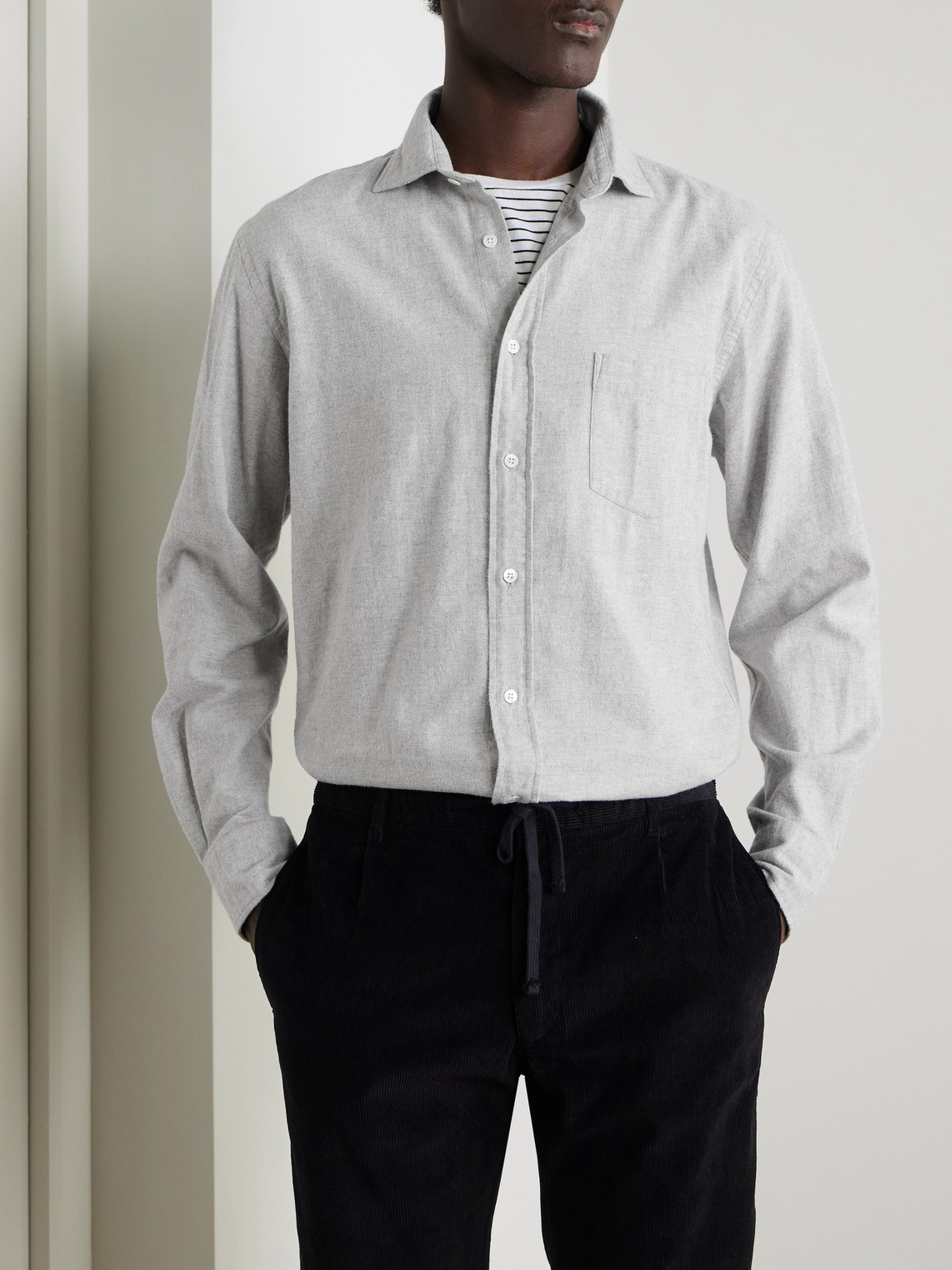 Hartford Paul Brushed Cotton-twill Shirt In Gray