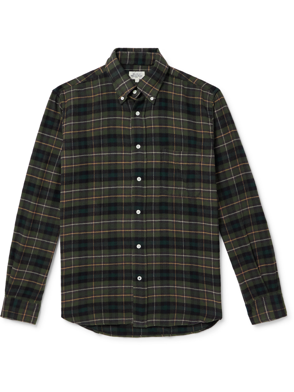 Hartford Pitt Button-down Collar Checked Cotton-flannel Shirt In Green