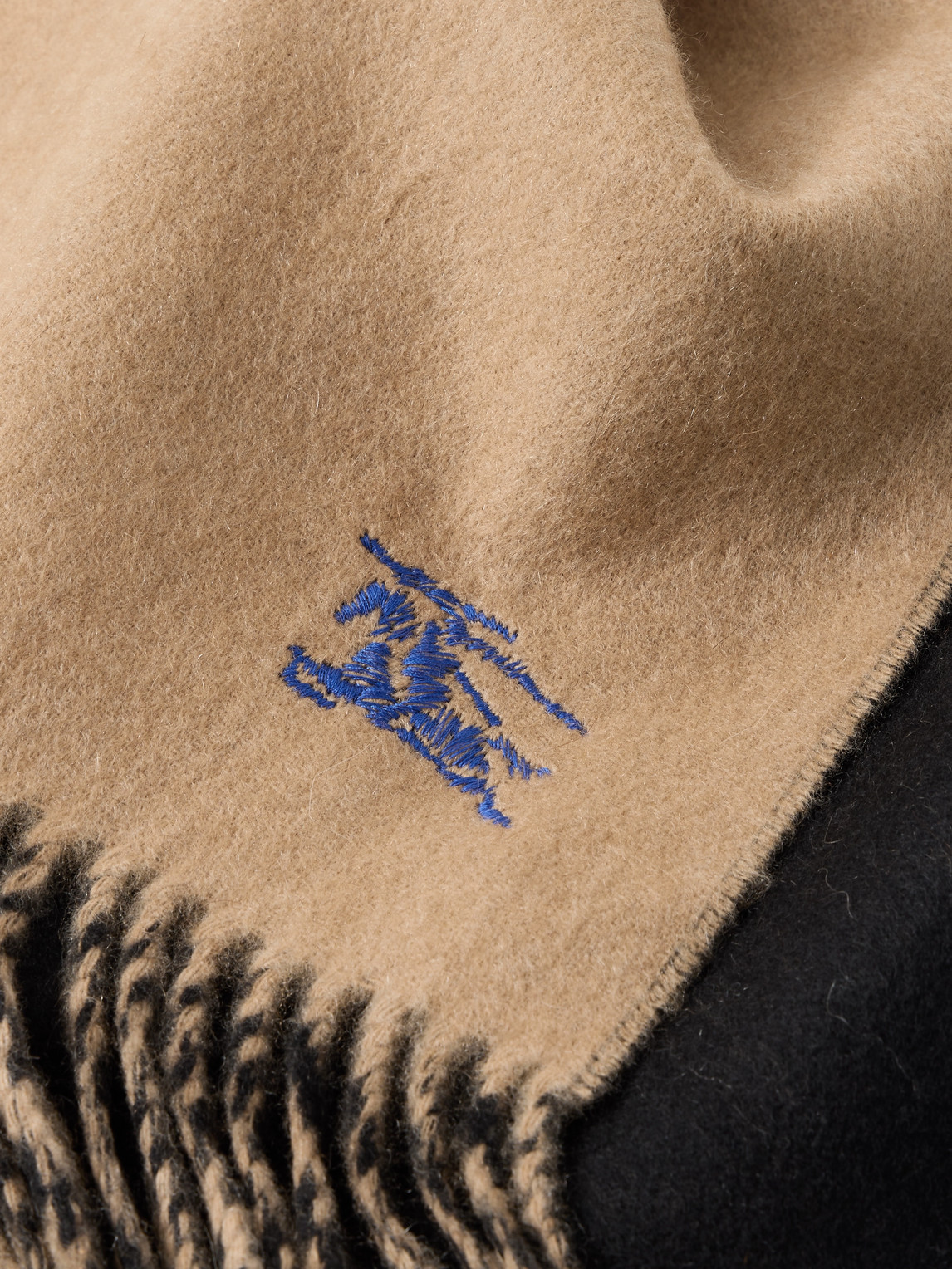 Burberry Reversible Logo-embroidered Fringed Cashmere Scarf In Neutrals