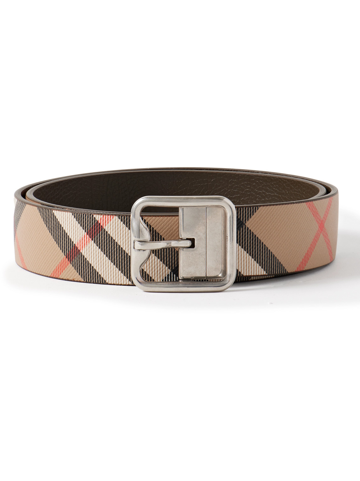 Burberry 3.5cm Reversible Checked Coated-canvas And Full-grain Leather Belt In Brown