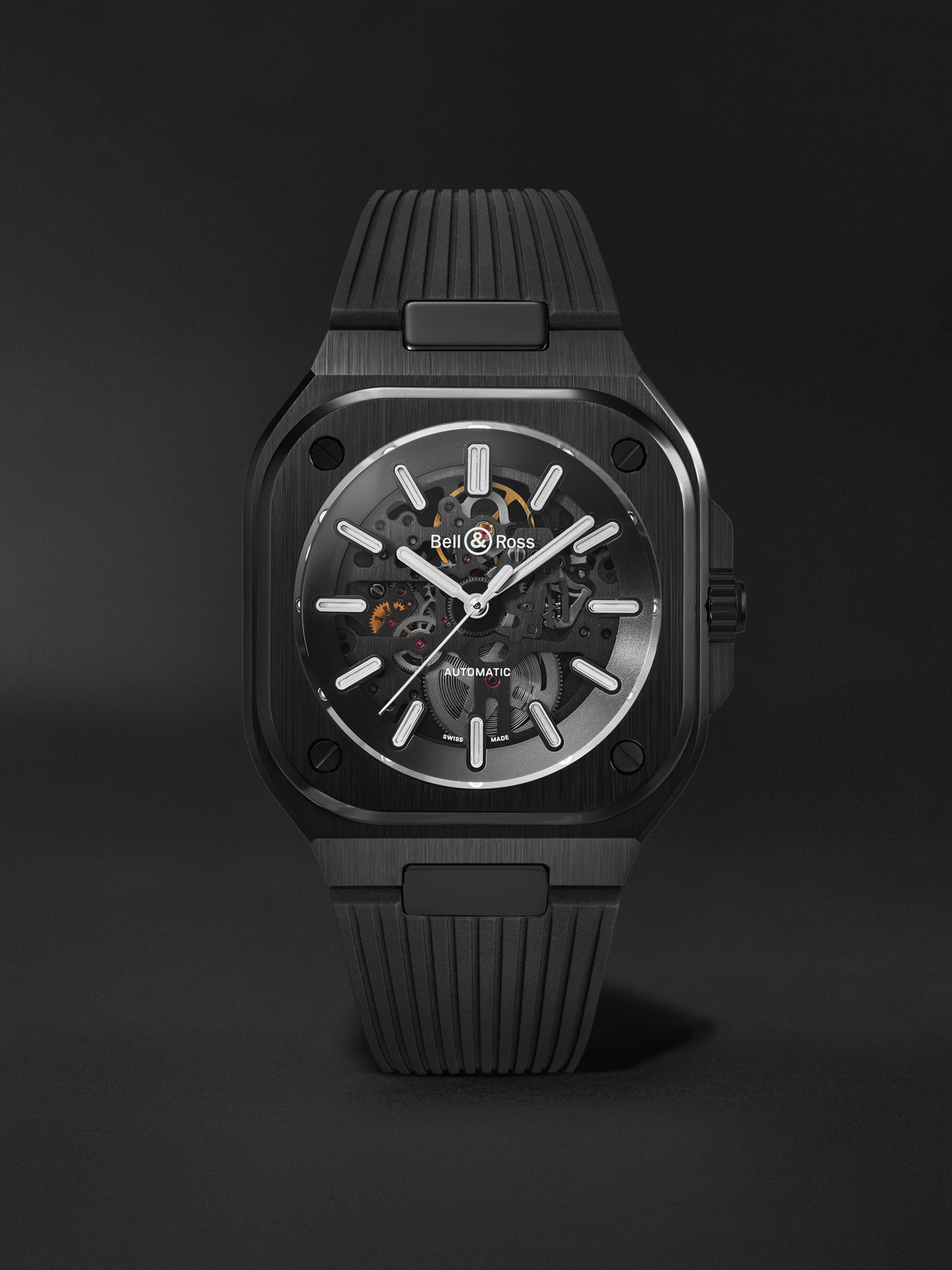 Bell & Ross BR 05 Skeleton Automatic 41mm Black Ceramic and Rubber Watch, Ref. No. BR05A-BL-SK-CE/SRB - Men