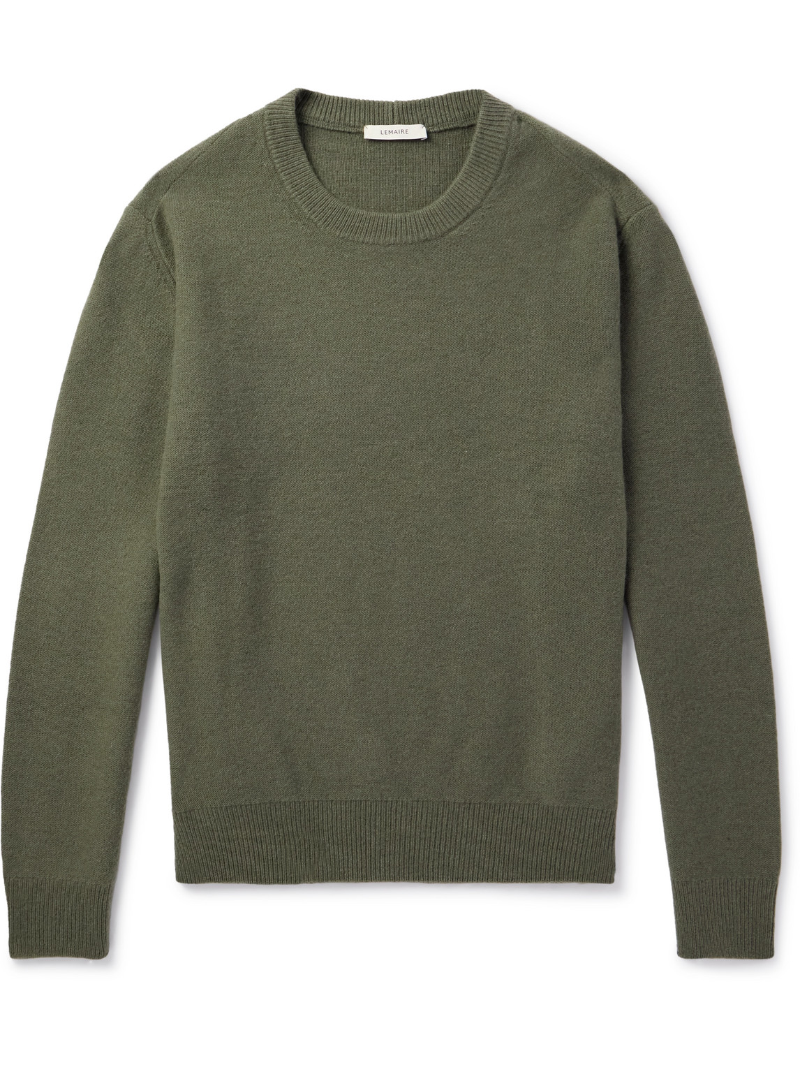 Lemaire Khaki Crew Neck Sweater In Green