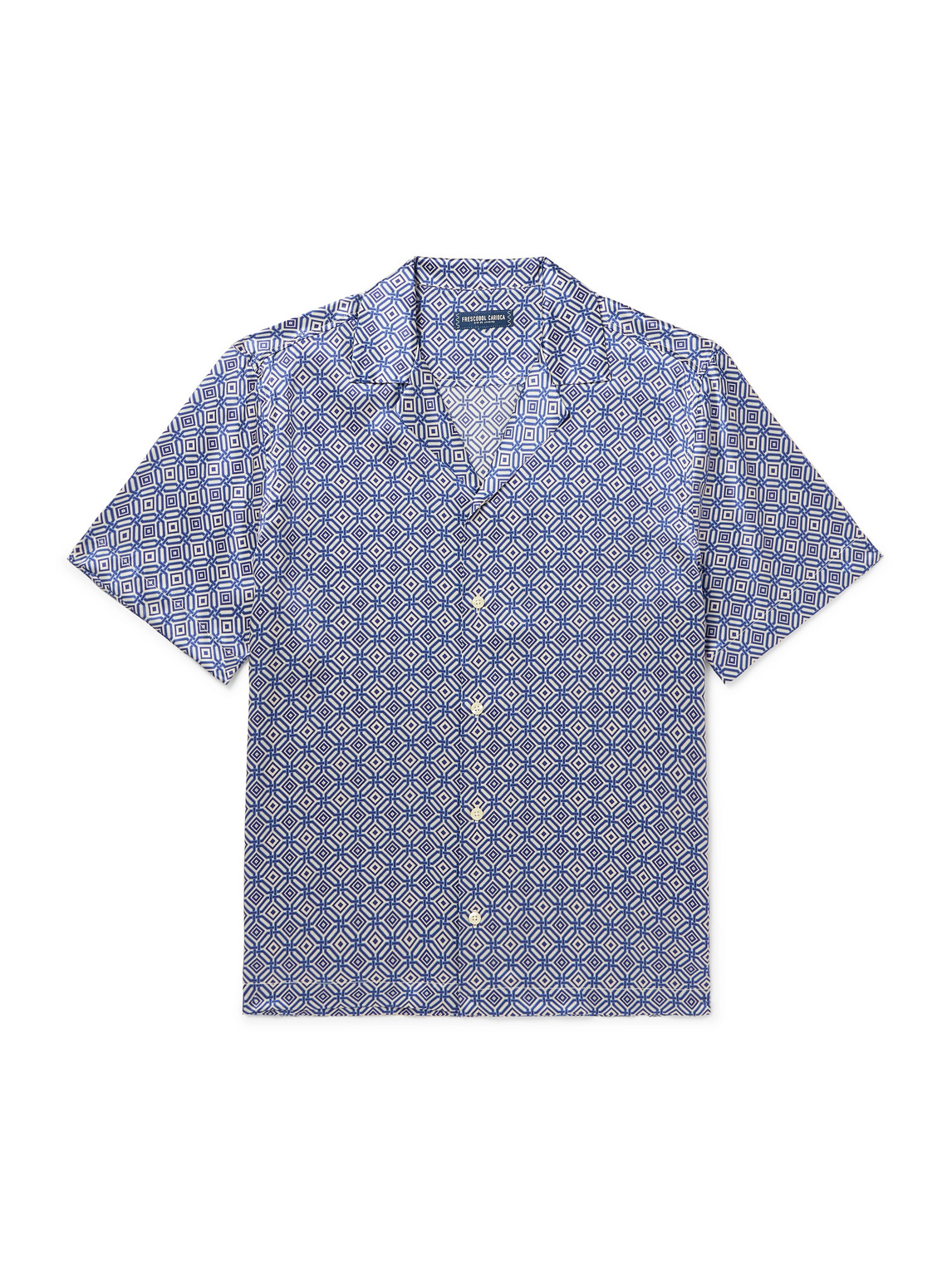 Frescobol Carioca Roberto Camp-collar Printed Silk-satin Shirt In Blue