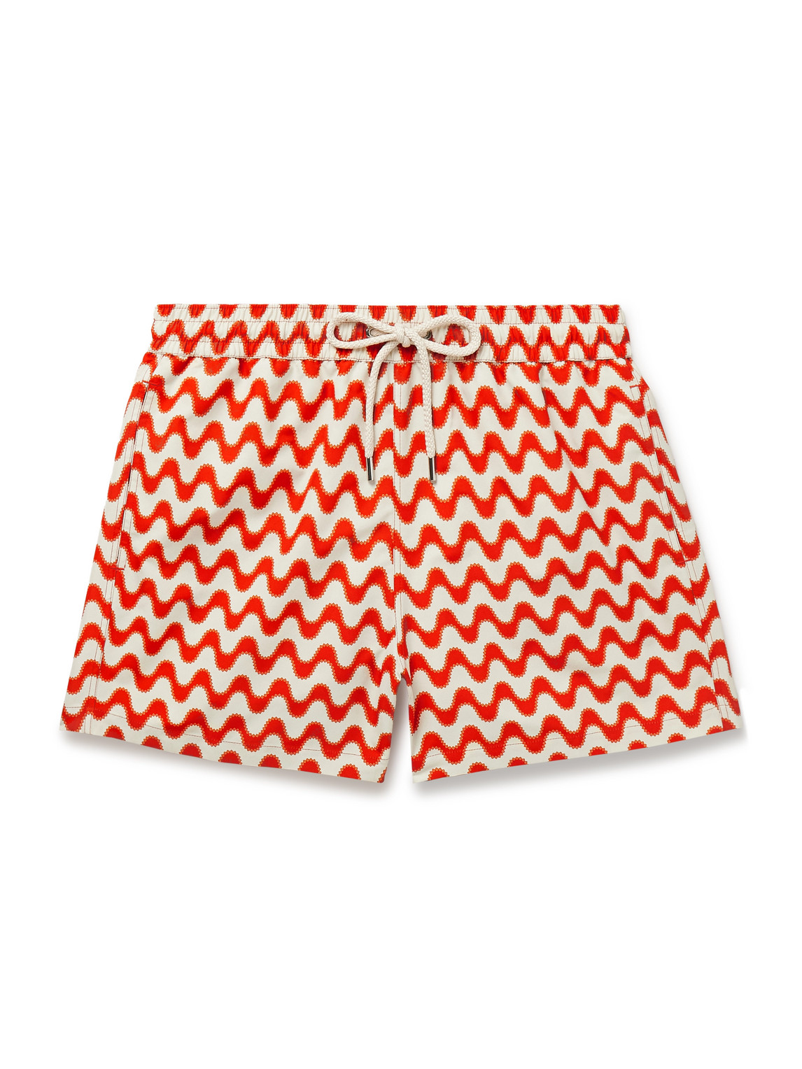 Frescobol Carioca Copacabana Straight-leg Mid-length Printed Recycled Swim Shorts In Orange