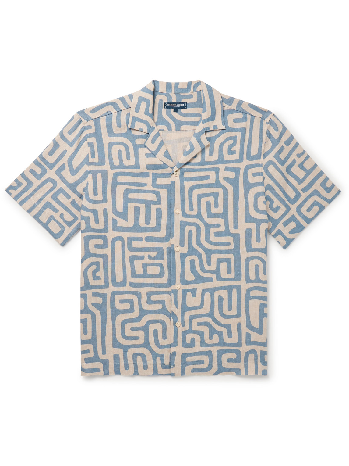 Frescobol Carioca Roberto Camp-collar Printed Linen Shirt In Blue