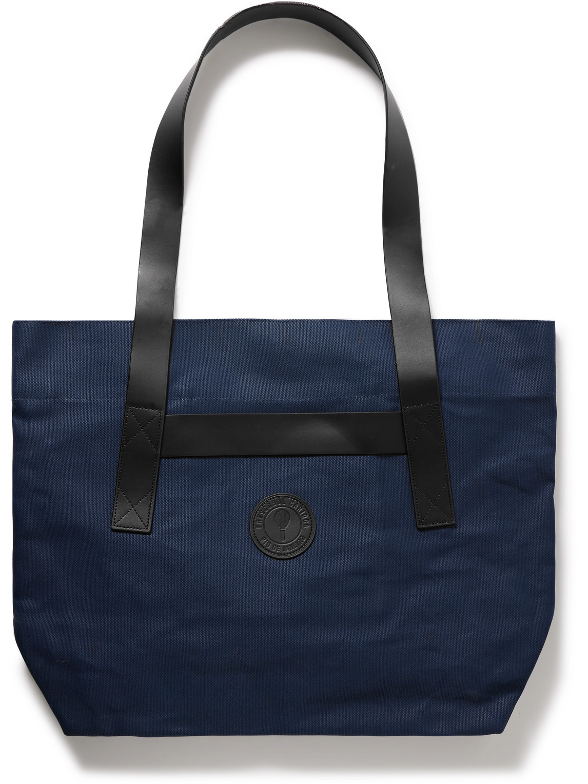 Frescobol Carioca Leather-trimmed Logo-embossed Cotton-canvas Tote Bag In Blue