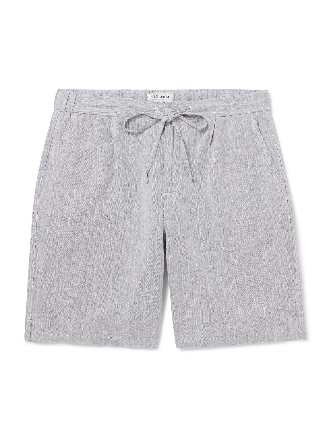 Frescobol Carioca Rui Wide-leg Herringbone Cotton And Linen-blend Drawstring Shorts In Blue