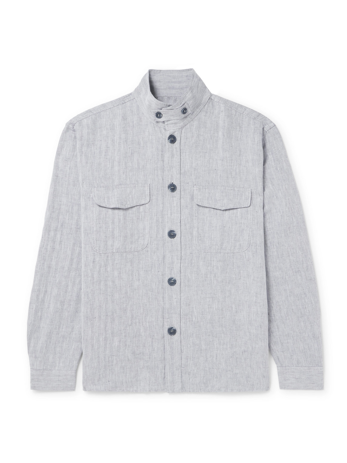 Frescobol Carioca Nuno Herringbone Cotton And Linen-blend Shirt Jacket In Blue