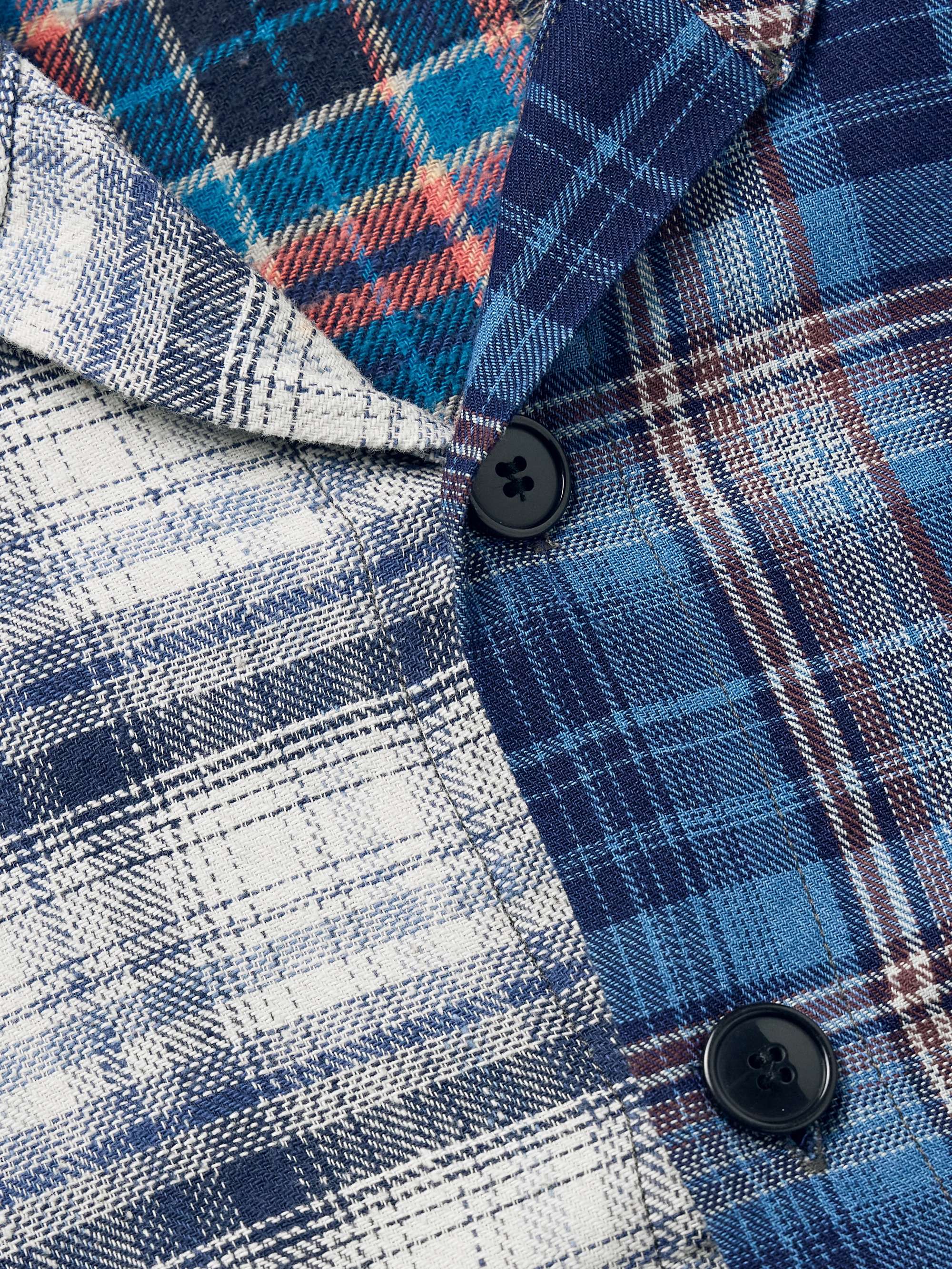 GREG LAUREN Denim-Trimmed Patchwork Checked Cotton and