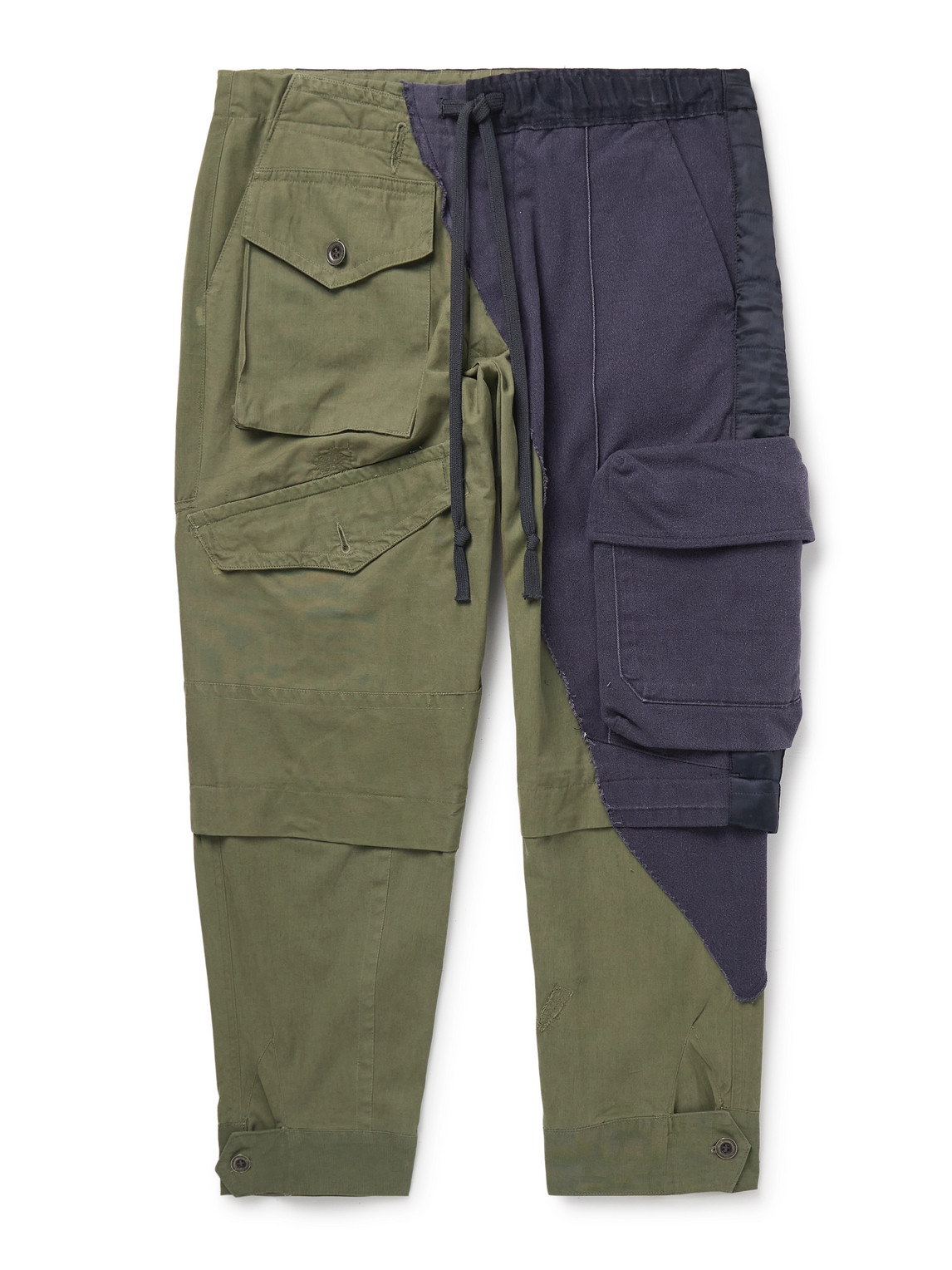 Greg Lauren - Tapered Panelled Cotton-Canvas and Denim Cargo Trousers - Men - Green - 2