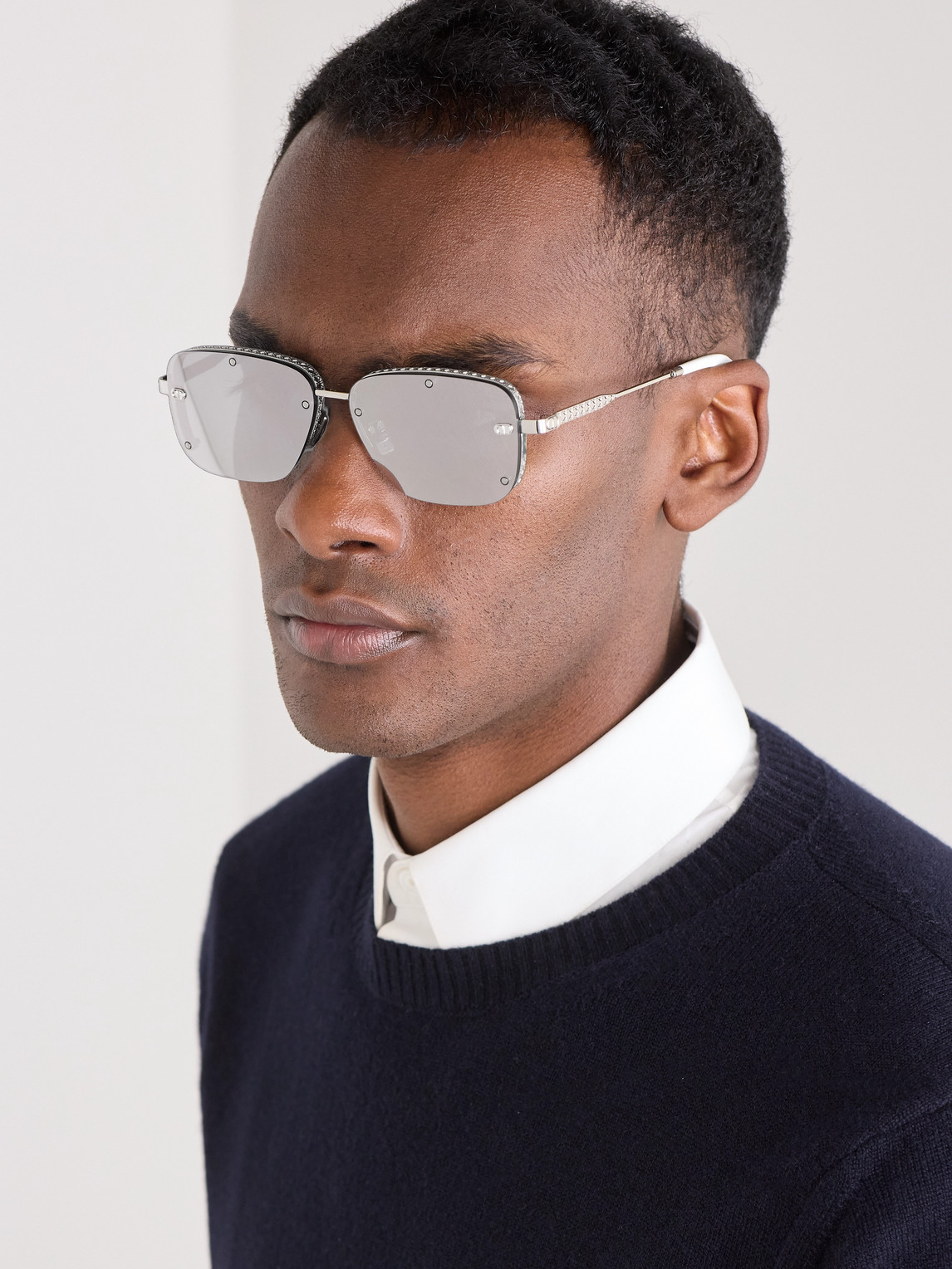 Dior Neo S4u Rectangle-frame Gunmetal-tone Sunglasses In Silver