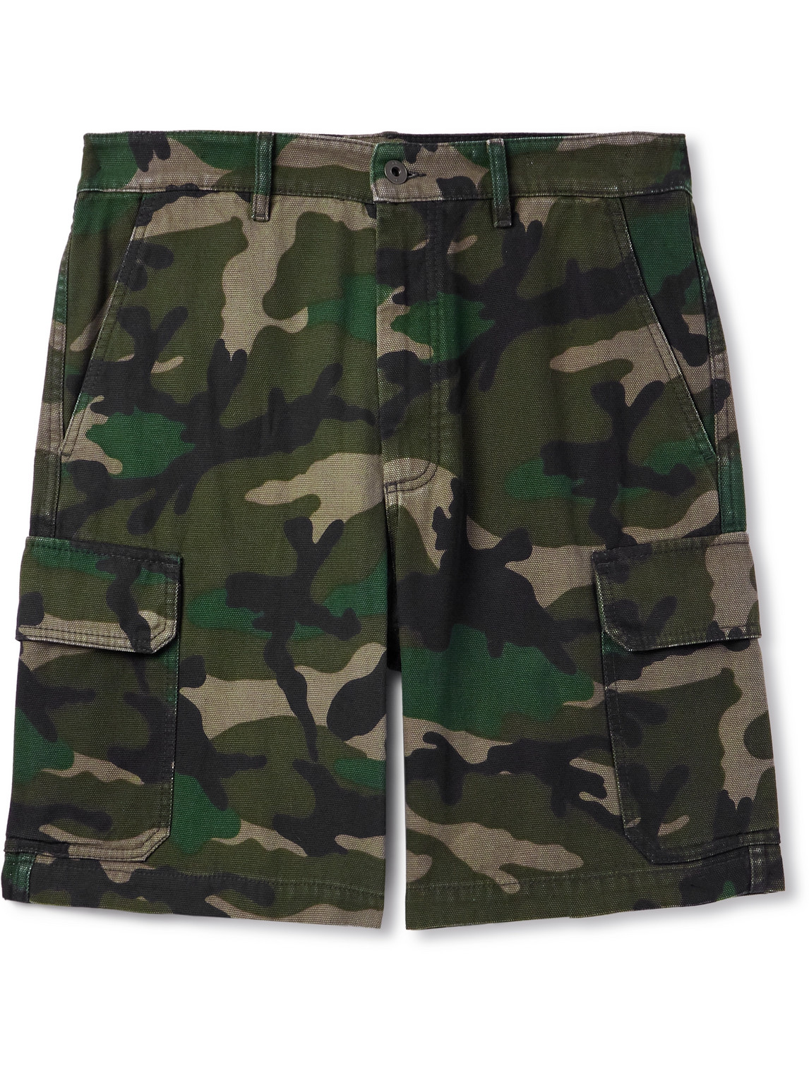 Valentino Straight-leg Camouflage-print Canvas Cargo Shorts In Green